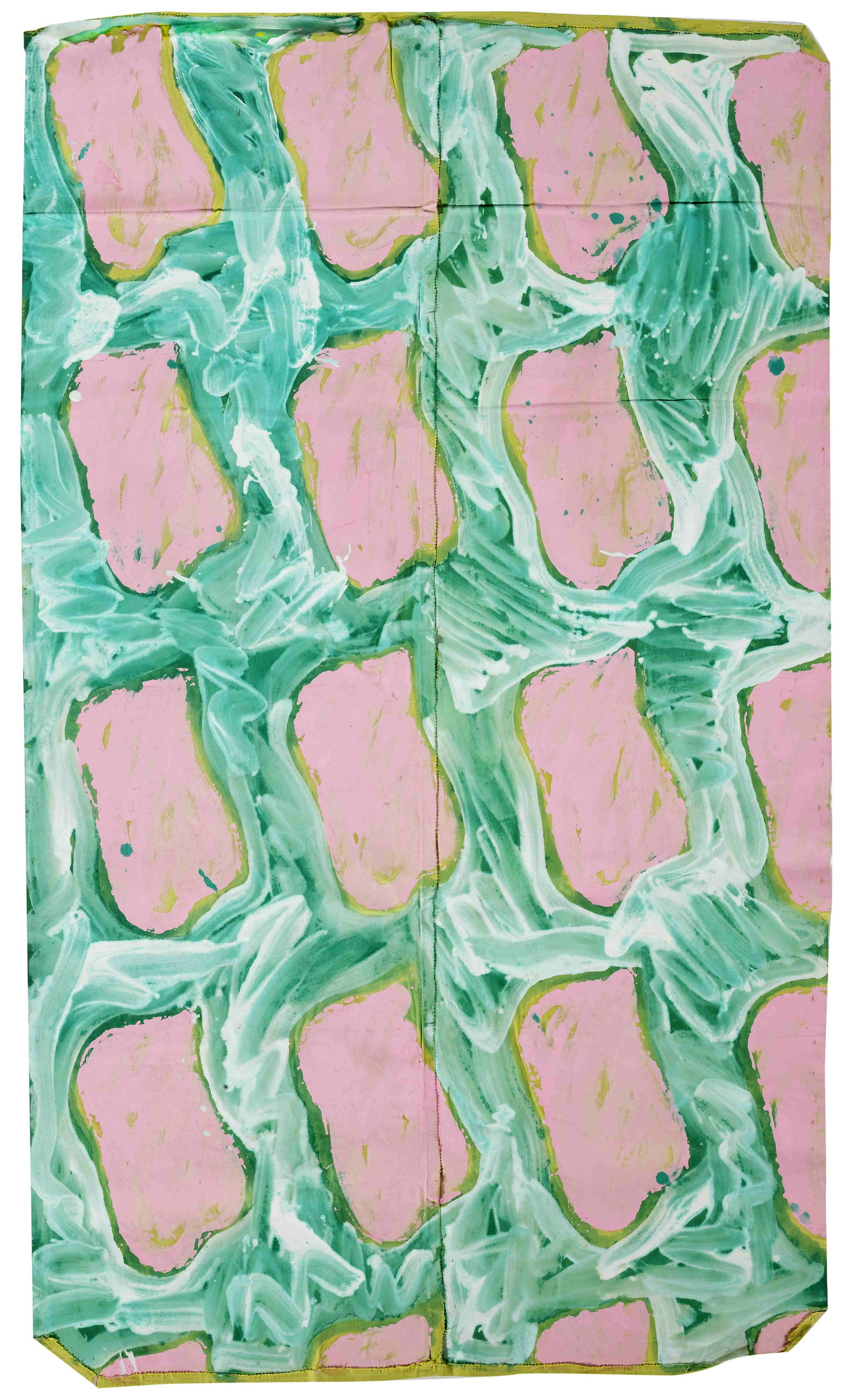 CLAUDE VIALLAT (born 1936) Sans titre 1986: CLAUDE VIALLAT (born 1936) Sans titre 1986 acrylique sur tissu assemblé acrylic on fabric 215 x 130 cm. 84 5/8 x 51 3/16 in. Exécuté en 1986. Footnotes: Nous re