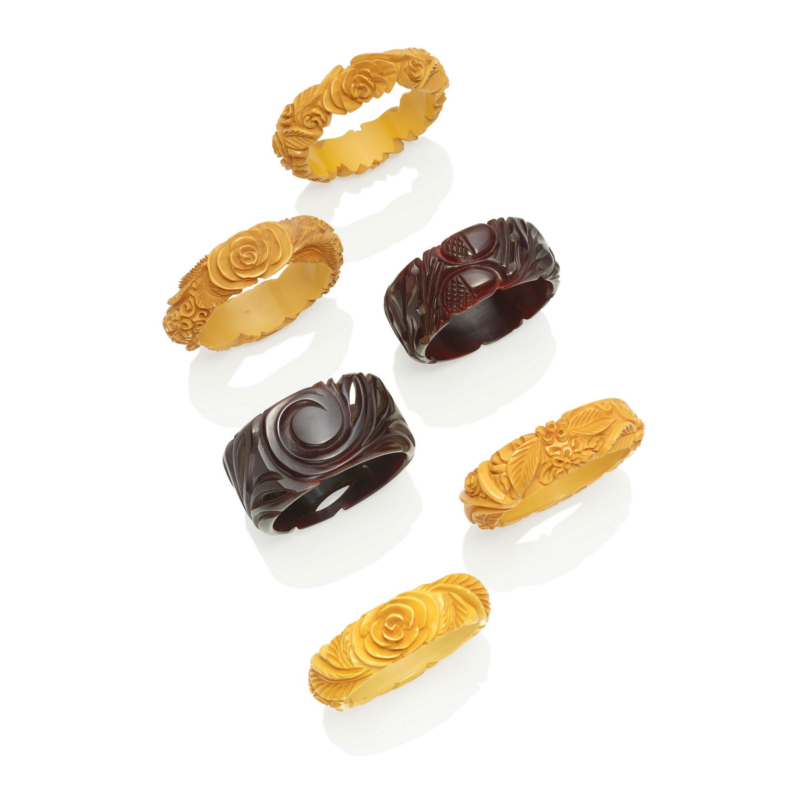 SIX BAKELITE CARVED BANGLE BRACELETS (1 of 1)