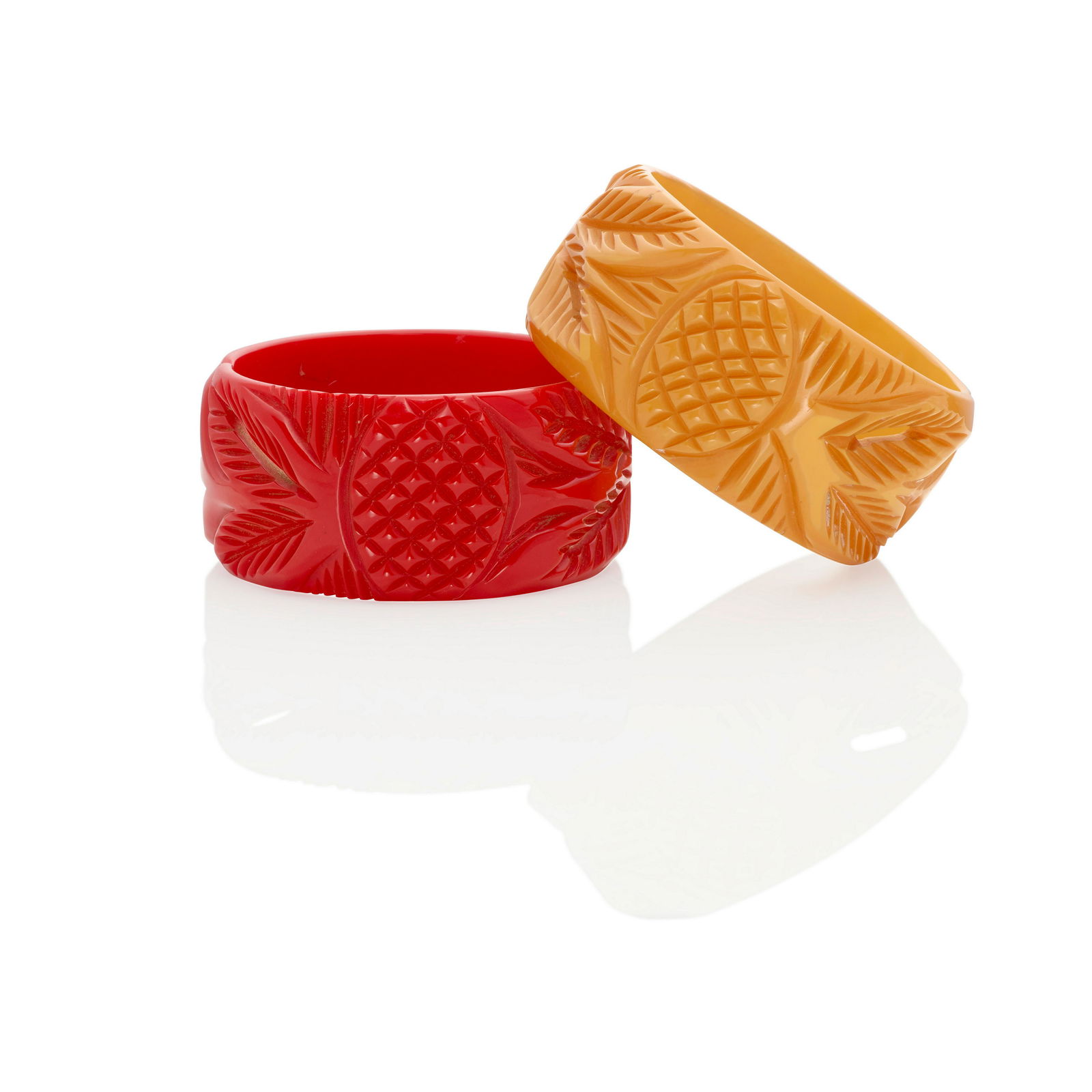TWO BAKELITE CARVED 'PINEAPPLE' BANGLE BRACLELETS (1 of 1)