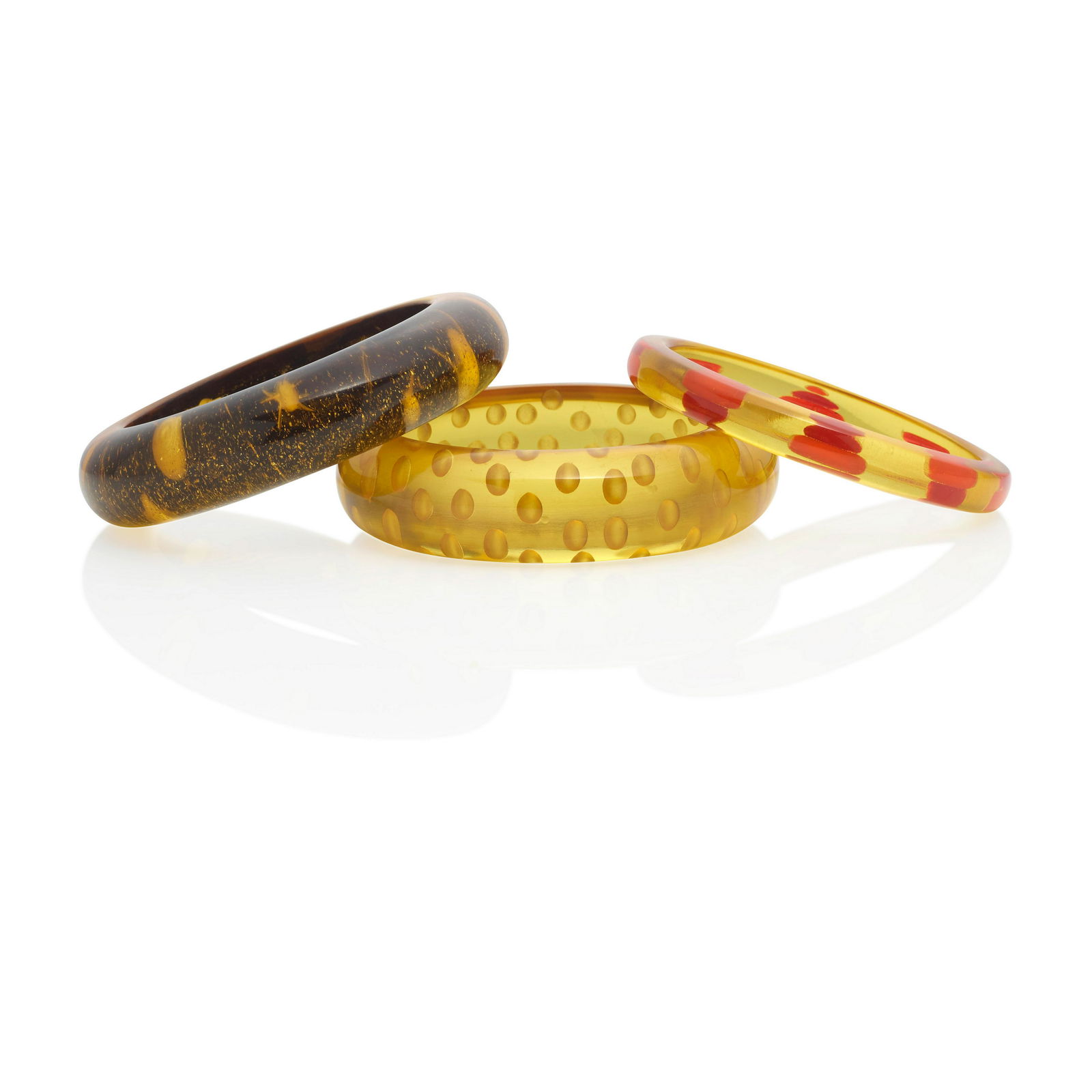 THREE BAKELITE TRANSLUCENT REVERSE CARVED BANGLE (1 of 1)