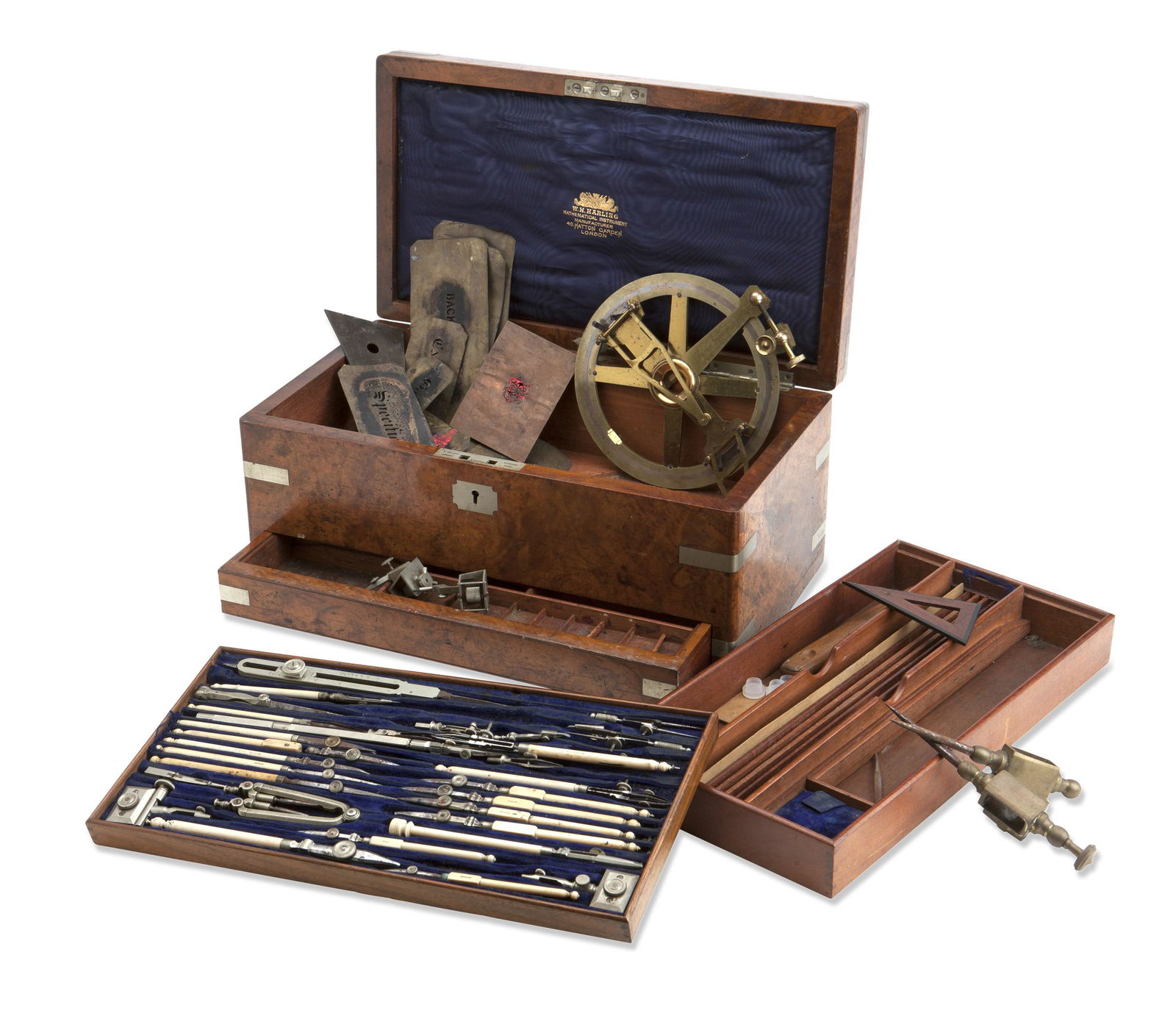 A VICTORIAN BRASS BOUND BURR WALNUT DRAUGHTSMANS BOX (1 of 1)