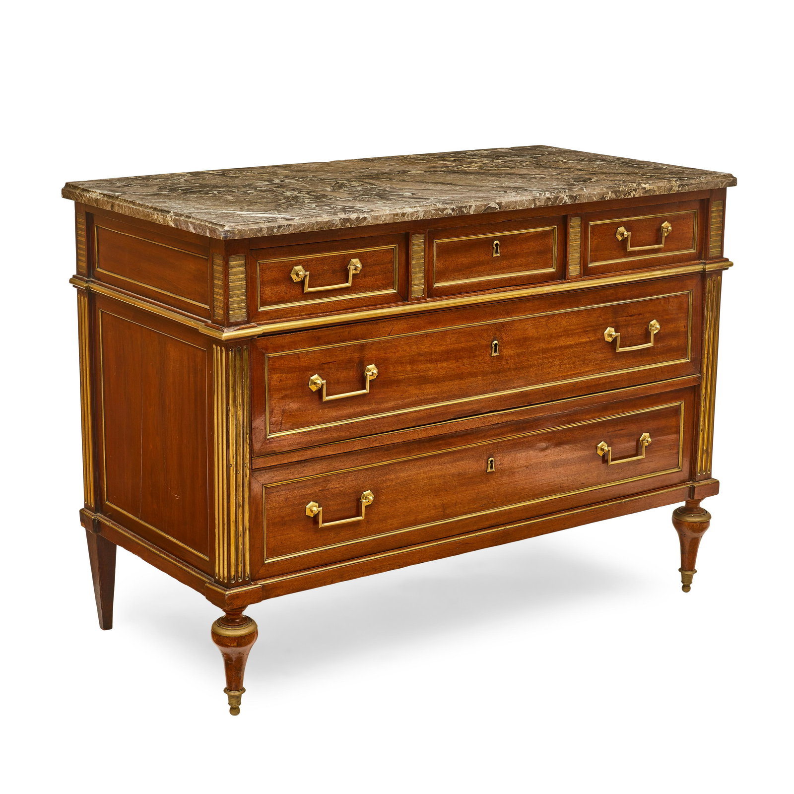 A LOUIS XVI BRASS AND BRONZE MOUNTED MAHOGANY COMMODE (1 of 2)