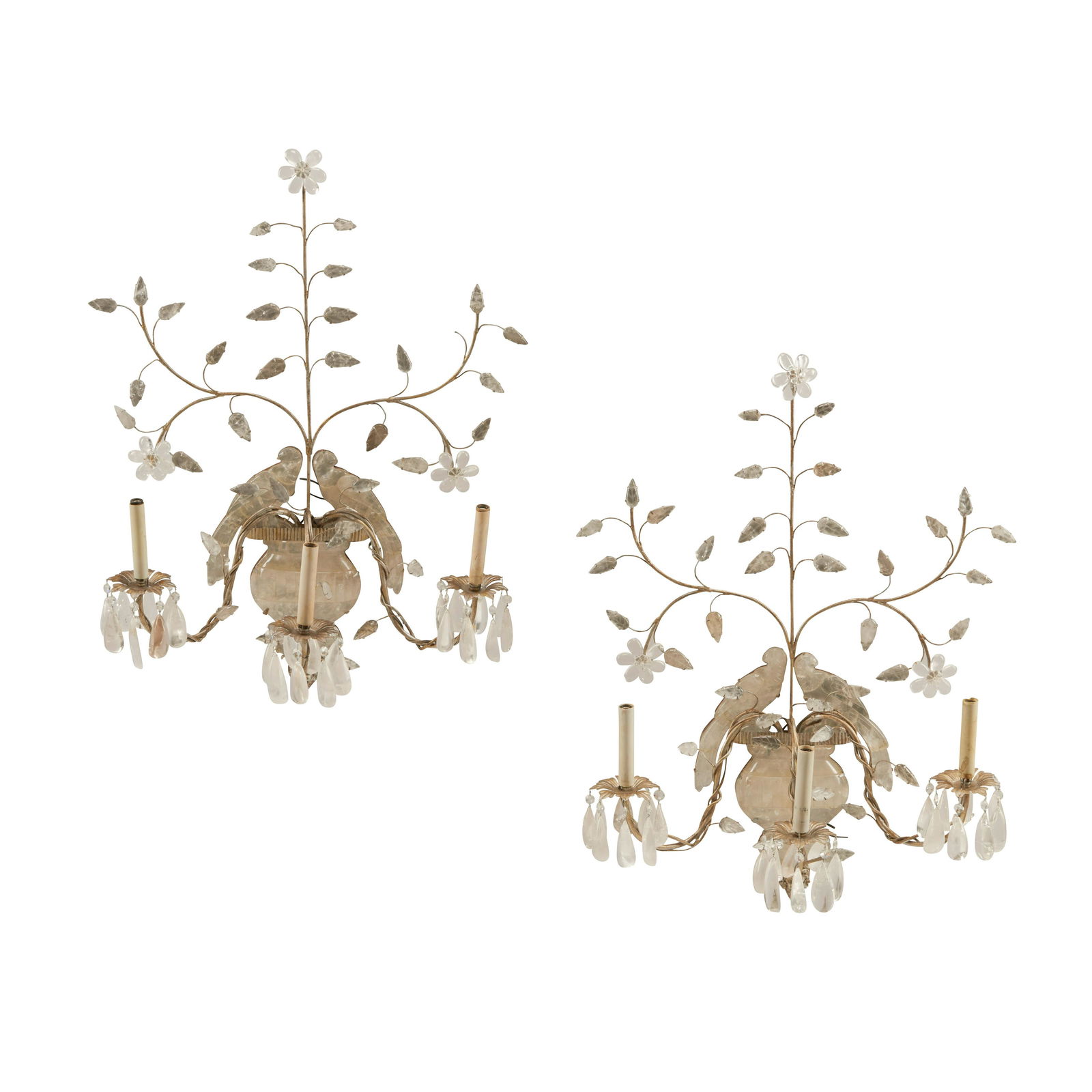 A PAIR OF BAGUES STYLE ROCK CRYSTAL AND GLASS (1 of 2)