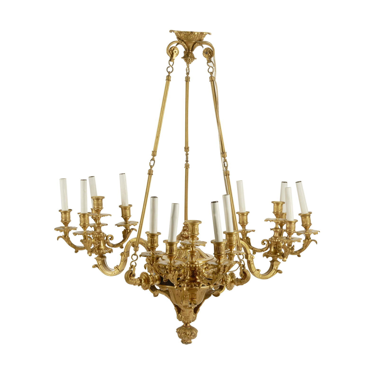 A LOUIS XV STYLE GILT BRONZE FIFTEEN-LIGHT CHANDELIER (1 of 2)