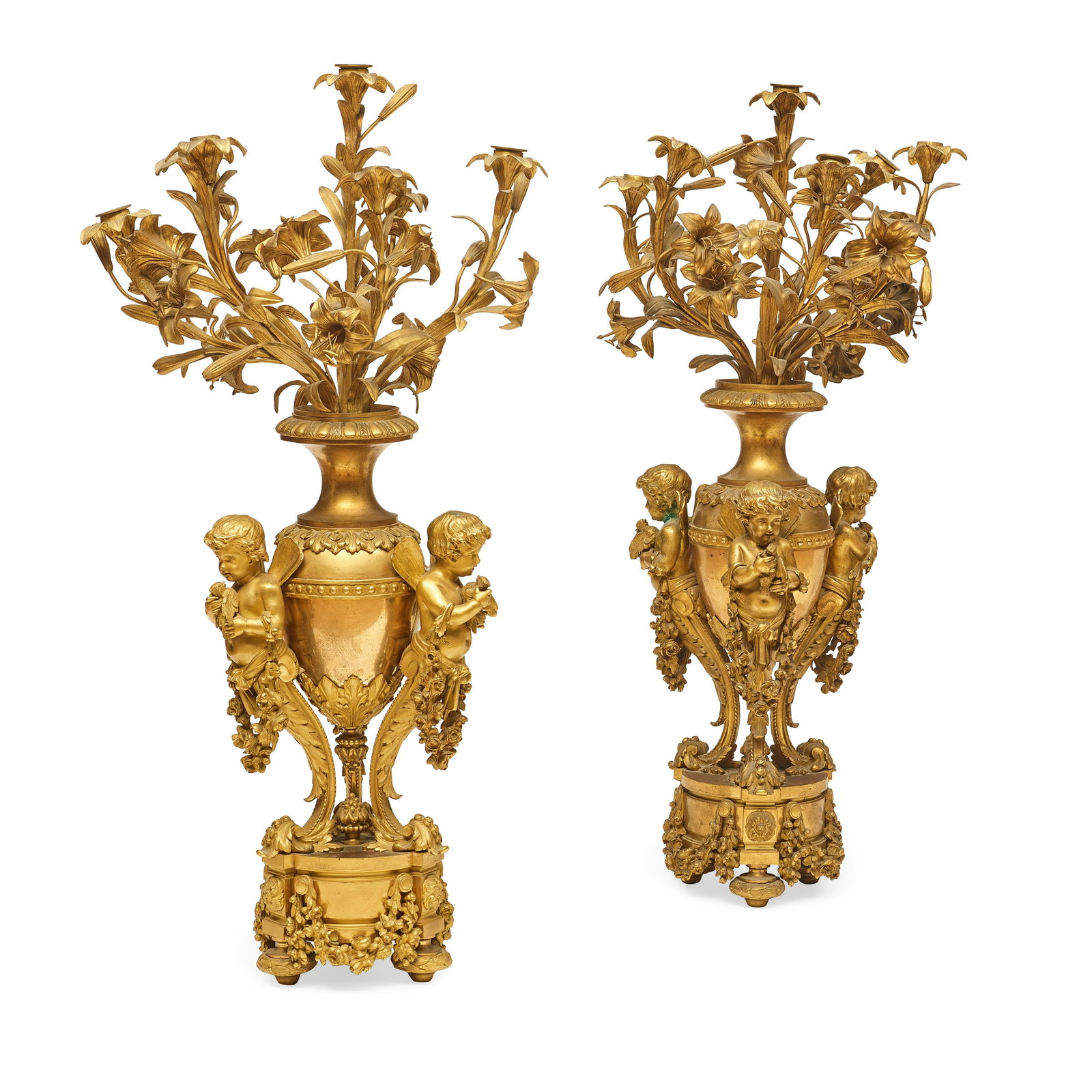 A PAIR OF NAPOLEON III STYLE GILT BRONZE FIGURAL (1 of 2)