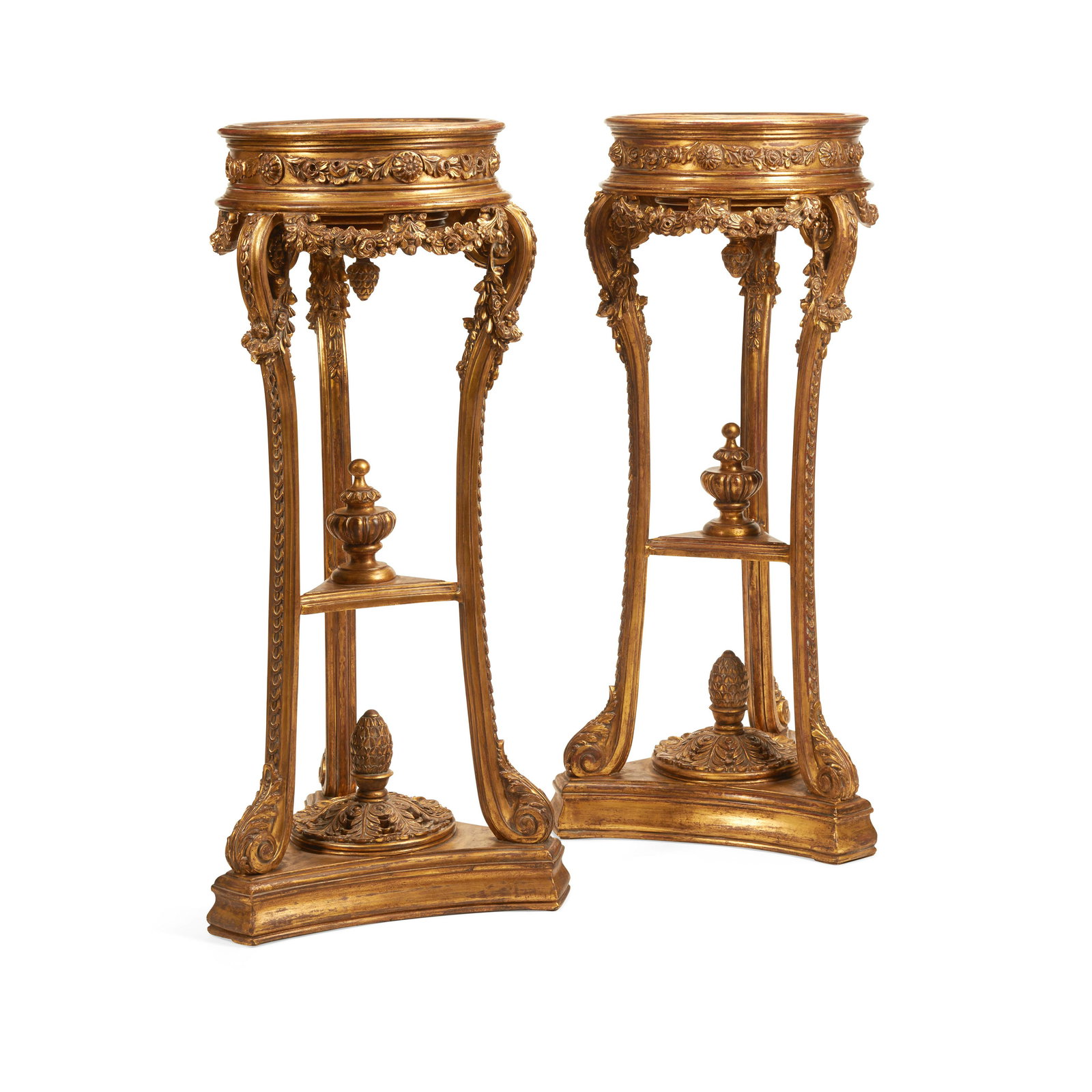 A PAIR OF NEOCLASSICAL STYLE GILTWOOD STANDS (1 of 2)