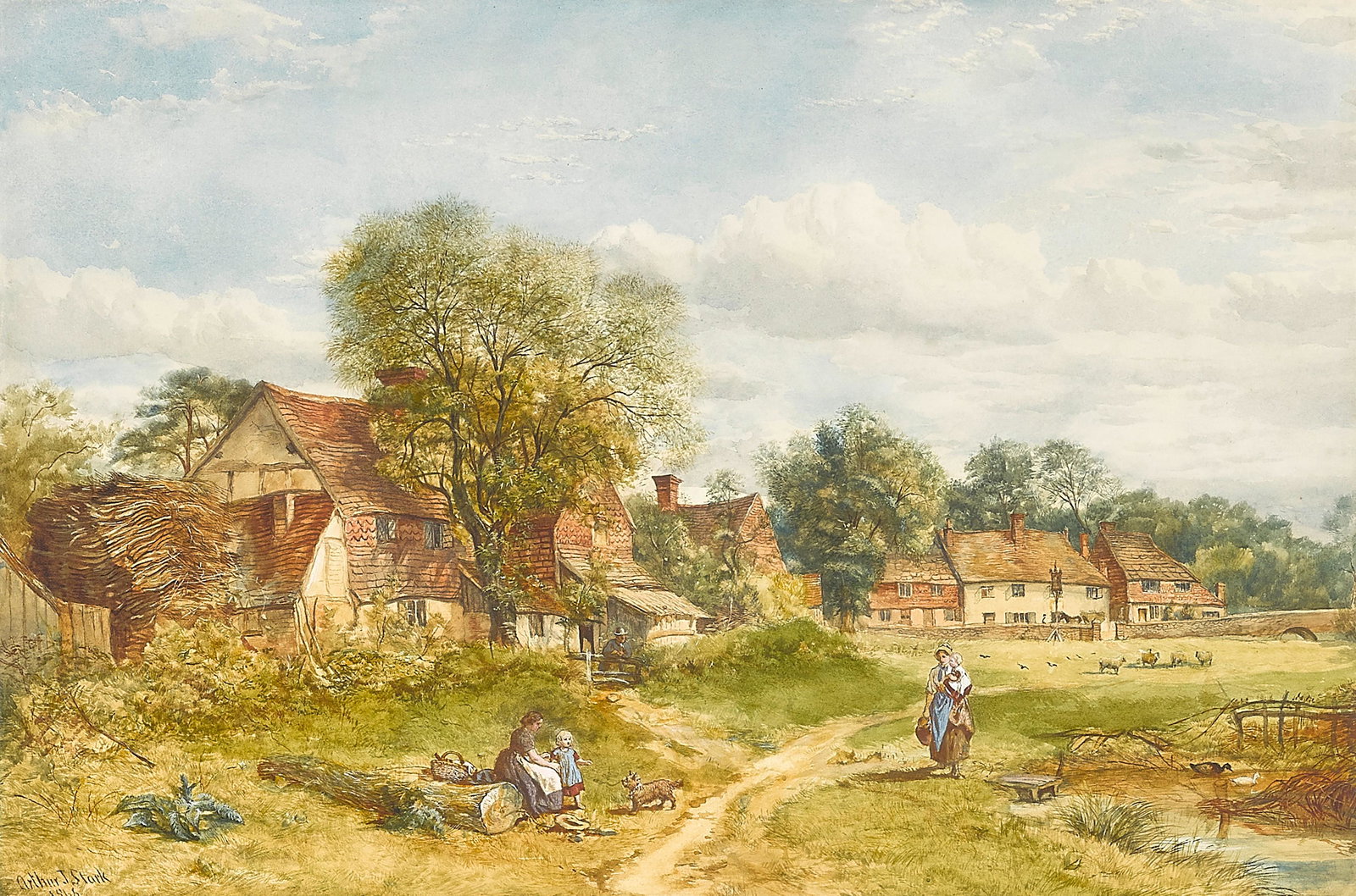 Arthur James Stark (British, 1831-1902): Arthur James Stark (British, 1831-1902) The village green signed and dated 'Arthur J Stark / 1866' (lower left) watercolor and gouache on paper 13 x 19 1/2in (33.1 x 49.5cm) (sight)