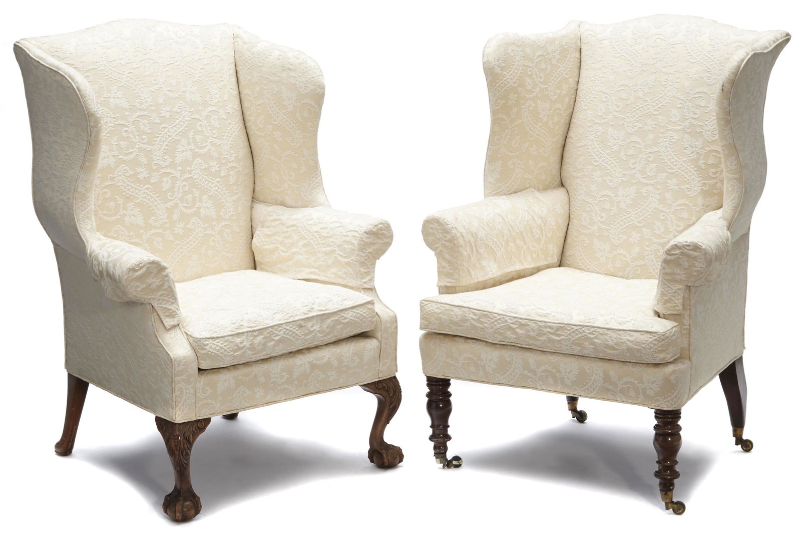 TWO ENGLISH FULLY UPHOLSTERED WING ARMCHAIRS (1 of 1)