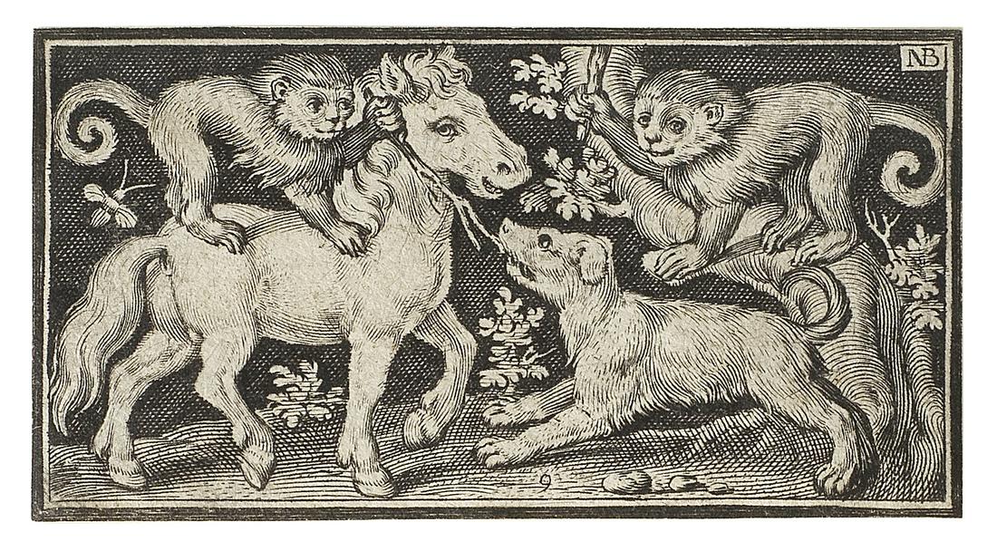 Nicolaes de Bruyn (Flemish, 1571-1656) A Collection of: Nicolaes de Bruyn (Flemish, 1571-1656) A Collection of thirty-four Engravings Religious, mythological and ornamental subjects, including four from Aesop's Fables, 1594, three from Studies of birds; to