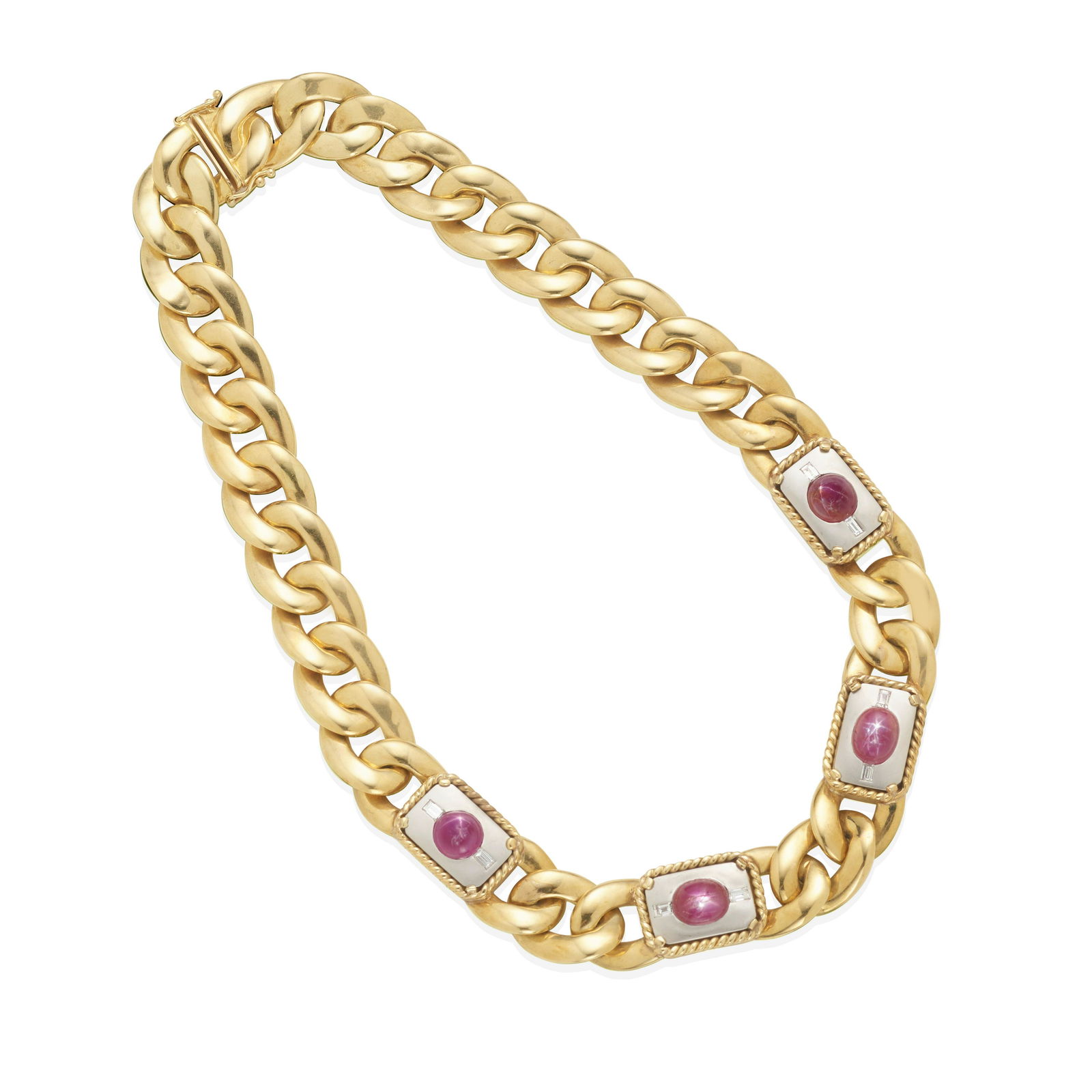 AN 18K GOLD, PLATINUM, STAR RUBY AND DIAMOND NECKLACE, (1 of 3)