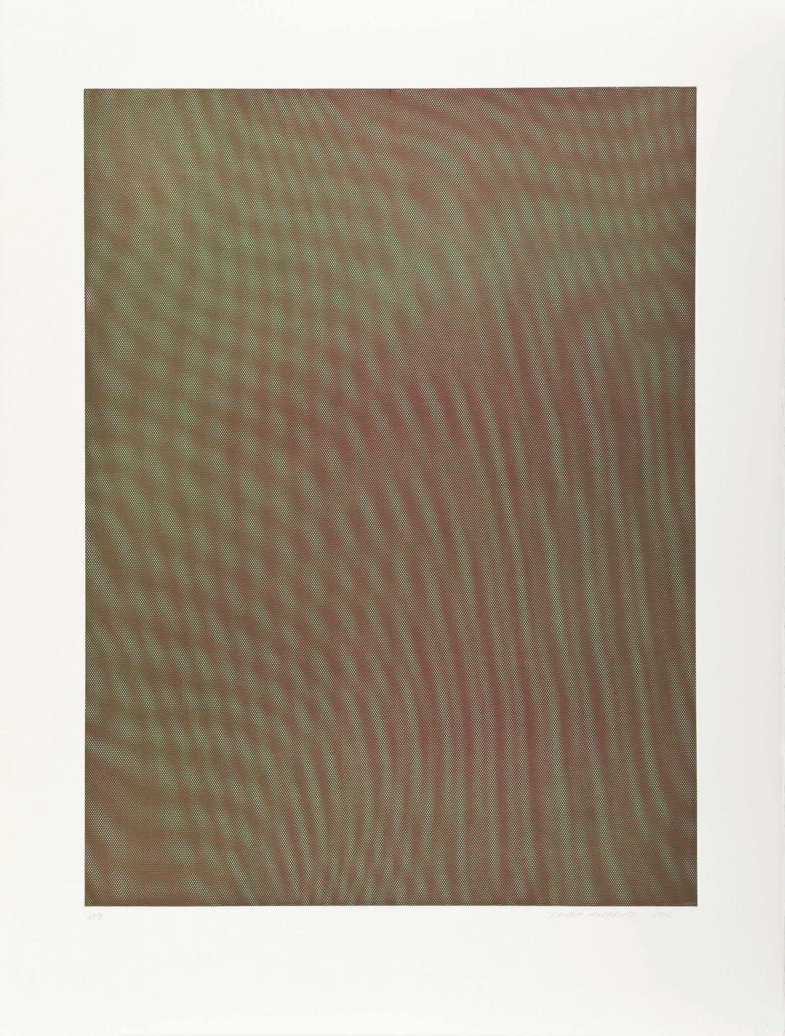 Tauba Auerbach (born 1981); Mesh/Moire I - VI (6 works);: Tauba Auerbach (born 1981) Mesh/Moire I - VI (6 works), 2012 The complete set of 6 soft ground etchings in colors on Somerset paper, each signed in pencil, each dated and each numbered AP8 (artist's p