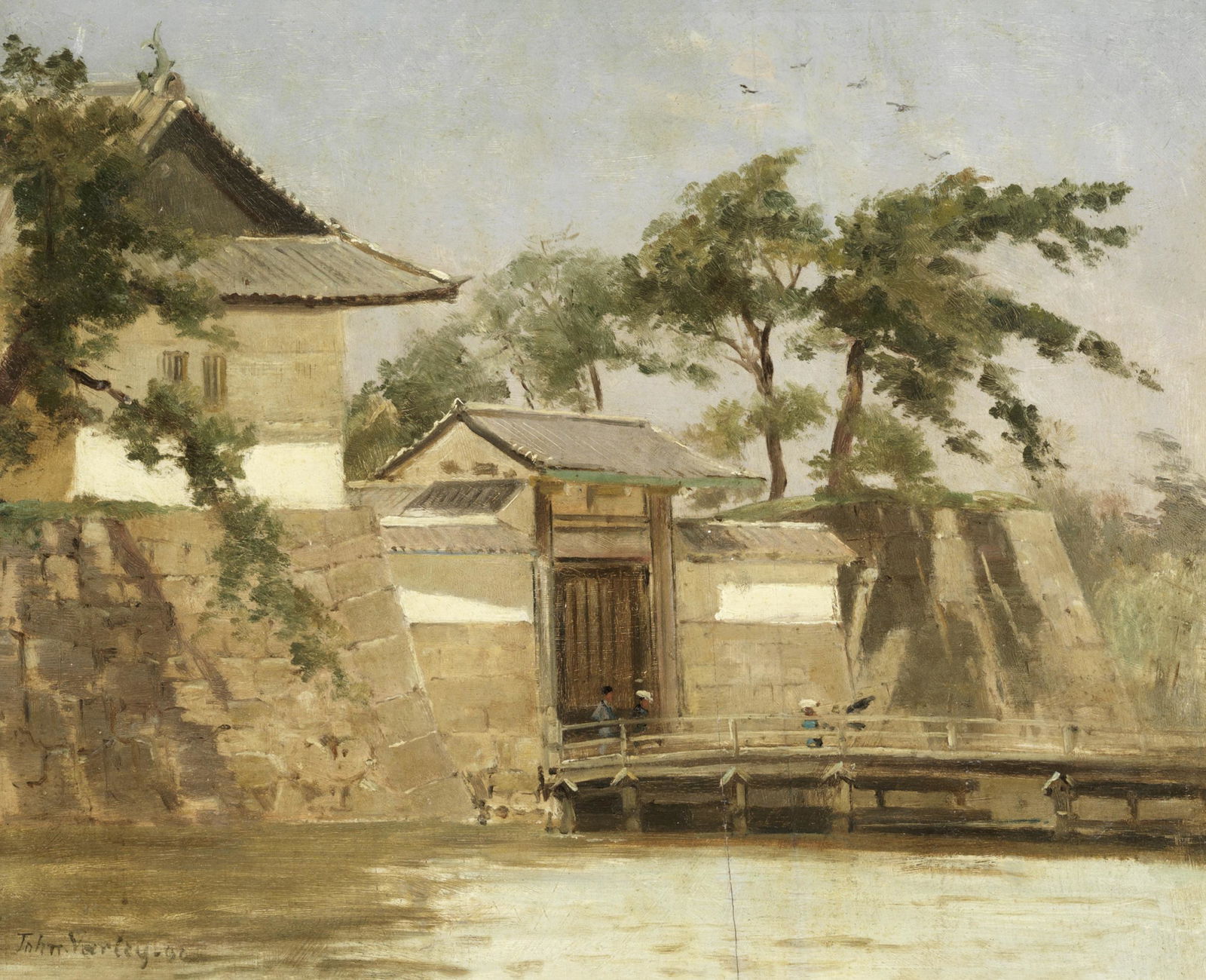 John Varley Jnr. (British, 1850-1933) Nijo Castle wall,: John Varley Jnr. (British, 1850-1933) Nijo Castle wall, Kyoto signed and dated 'John Varley 90' (lower left) oil on panel 27.6 x 34.3cm (10 7/8 x 13 1/2in).
