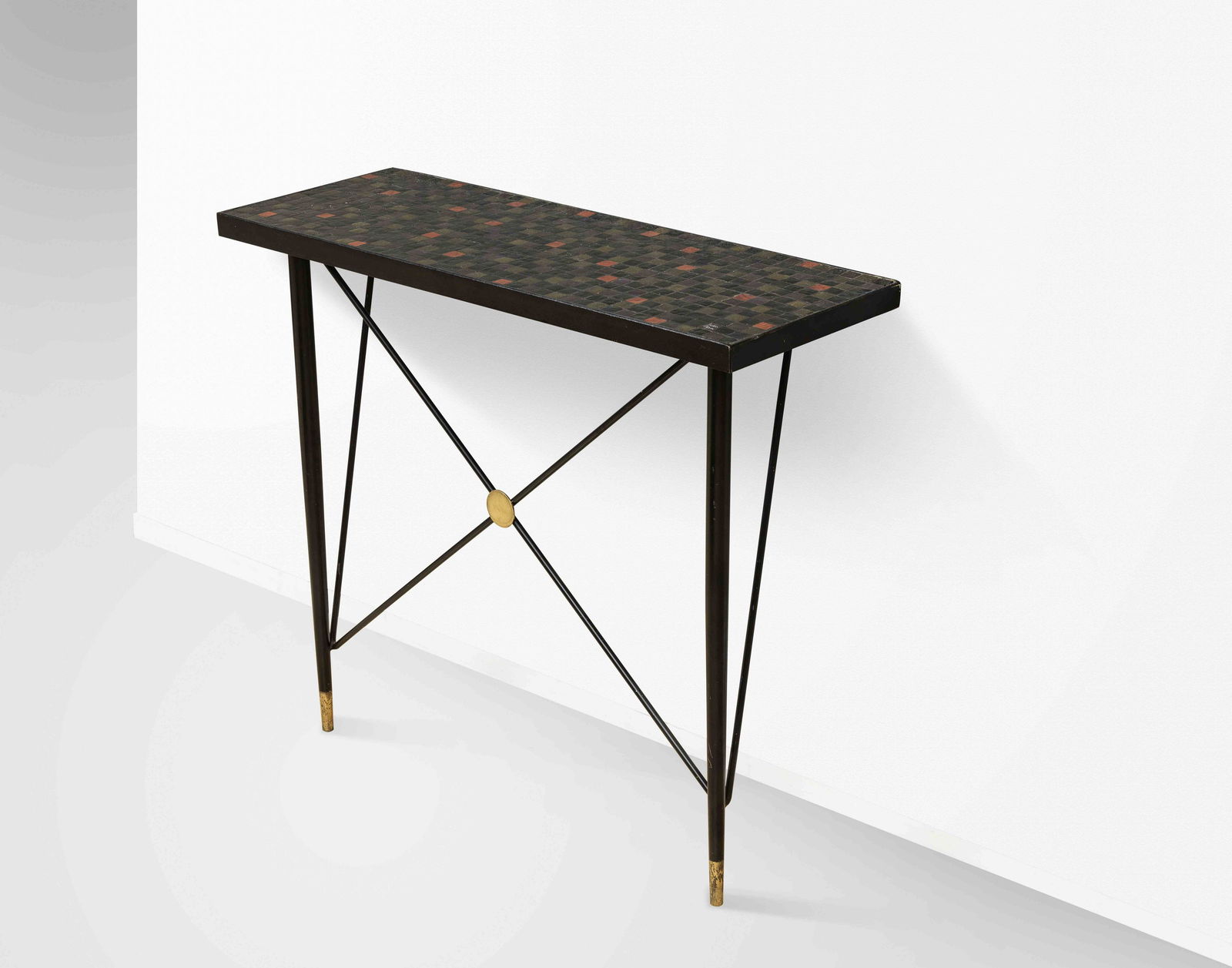 John Piper C.H. (British, 1903-1992) Mosaic Console: John Piper C.H. (British, 1903-1992) Mosaic Console Table signed 'John/Piper' (lower right) mosaic table top on metal base 76 x 87 x 31cm (29 15/16 x 34 1/4 x 12 3/16in) Footnotes: Provenance A