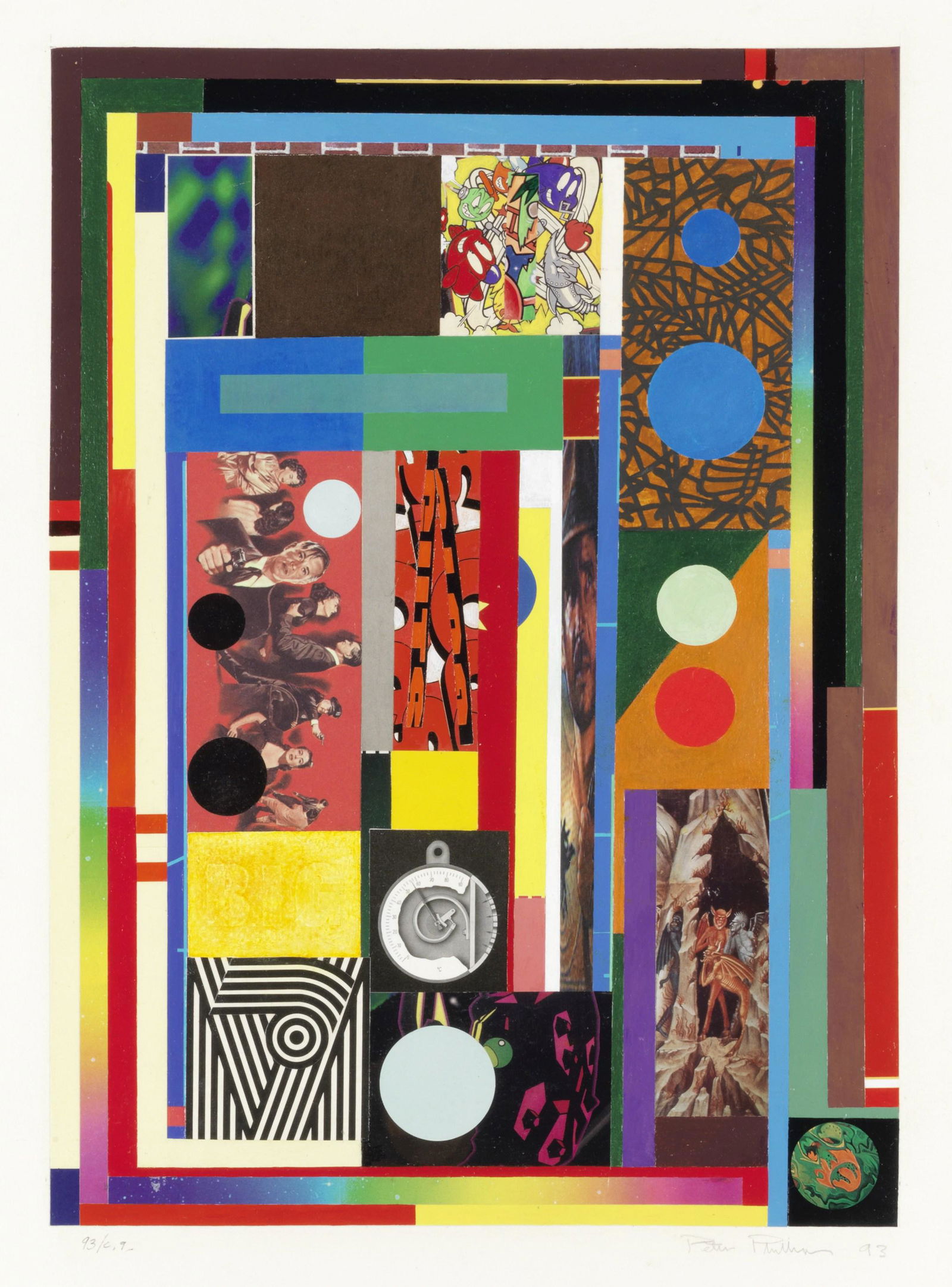 Peter Phillips (British, born 1939) Composition C.9,: Peter Phillips (British, born 1939) Composition C.9, 1993 signed and dated 'Peter Phillips 93' (lower right), titled and dated '93/c.9' (lower left) collage and acrylic on paper 64 x 49cm (25 3/16 x 1