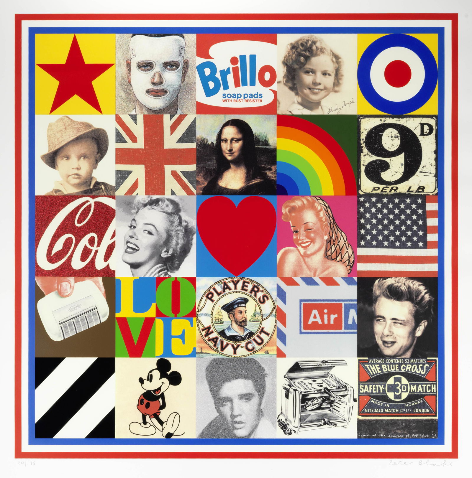 Sir Peter Blake (British, born 1932) Some of the: Sir Peter Blake (British, born 1932) Some of the Sources of Pop Art VII, 2009 signed and numbered 80/175 in pencil screenprint in colours with glitter and diamond dust image 81.5 x 81.5cm (32 1/16 x 3