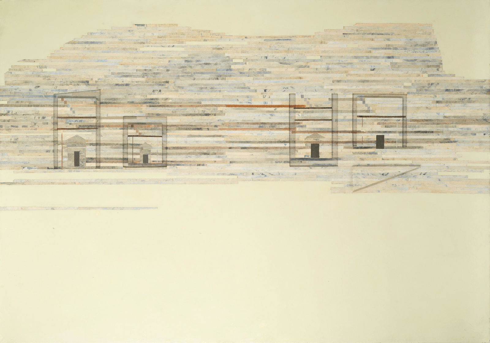 Robert Courtright (American, 1926-2012) Untitled: Robert Courtright (American, 1926-2012) Untitled signed and indistinctly dated 'Courtright 7-' (lower right); further signed and dated '76' (on the reverse) collage of paper strips stuck to painted bo