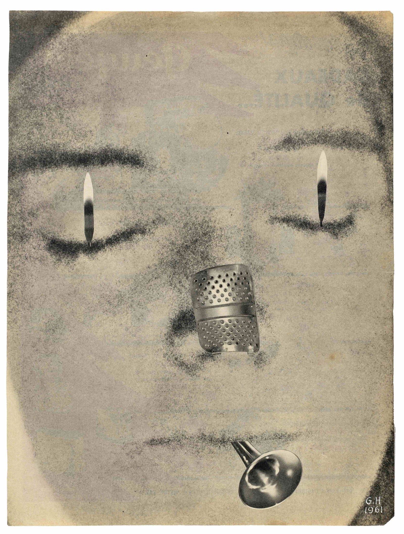 GEORGES HUGNET (1906-1974) La trompette (Executed in: GEORGES HUGNET (1906-1974) La trompette signed with the artist's initials and dated 'G.H 1961' (lower right) collage on newspaper 35 x 26.5cm (13 3/4 x 10 7/16in). Executed in 1961 Footno