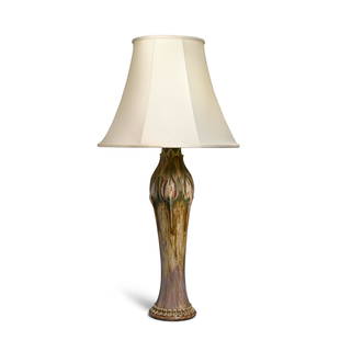 Mougin Frères Pottery (early 20th century) Table: Mougin Frères Pottery (early 20th century) Table Lamp glazed earthenware, impressed 'MOUGIN NANCY - France 304' and 'J. Mougin. dc' overall height including harp 39in (99cm); greatest diameter 7i