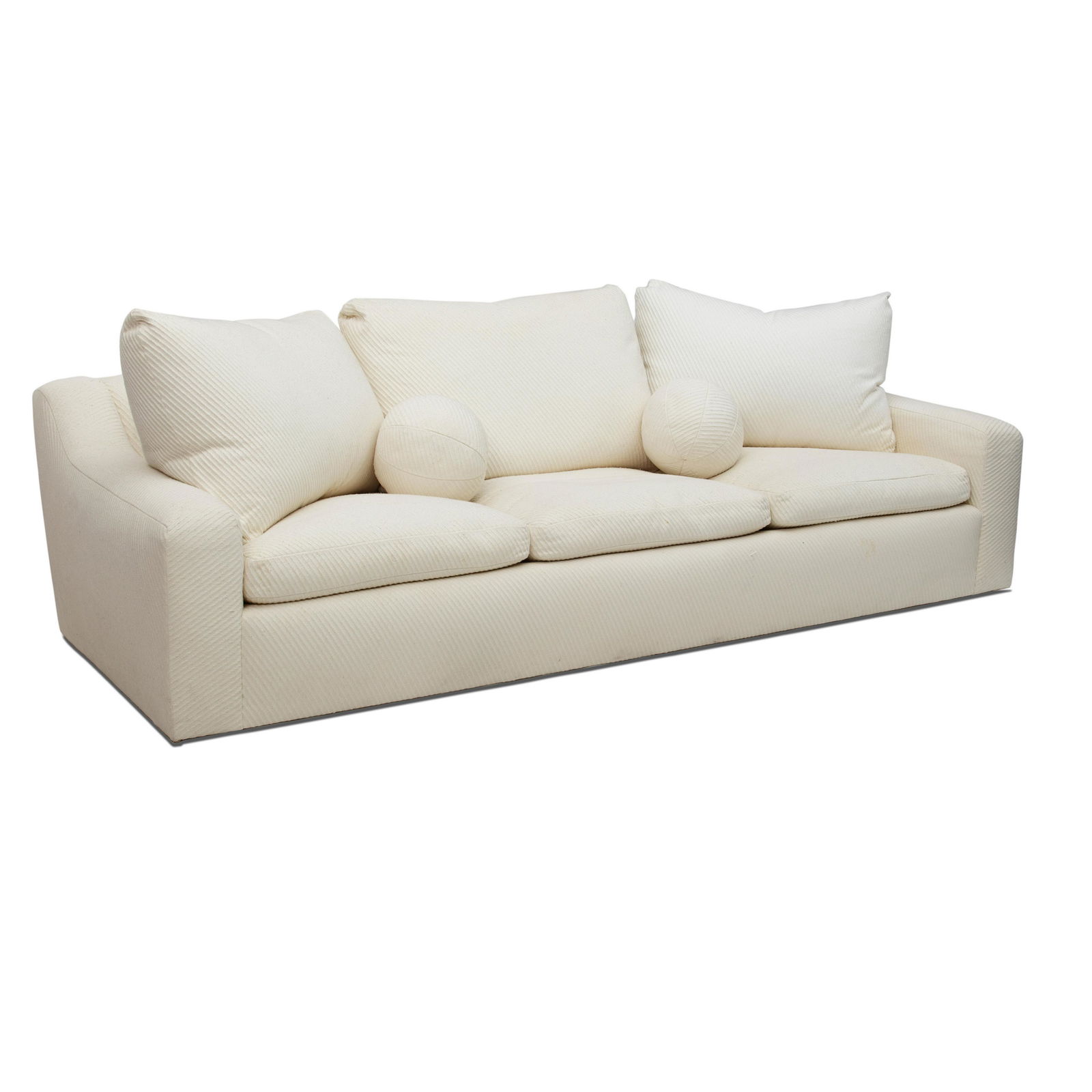 Michael Taylor (1926-1986) Large Custom Sofa1985white: Michael Taylor (1926-1986) Large Custom Sofa 1985 white ribbed cotton upholstery height 29in (74cm); width 114 1/2in (291cm); depth 46 1/2in (118cm); seat depth 35in (89cm) Footnotes: Provenance Vern