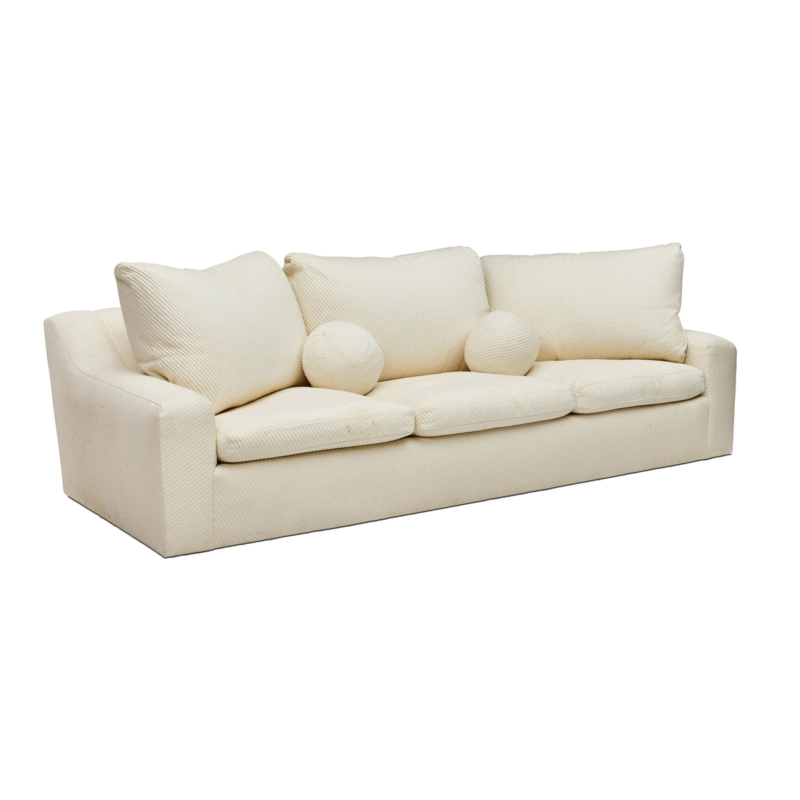 Michael Taylor (1926-1986) Large Custom Sofa1985white: Michael Taylor (1926-1986) Large Custom Sofa 1985 white ribbed cotton upholstery height 29in (74cm); width 114 1/2in (291cm); depth 46 1/2in (118cm); seat depth 35in (89cm) Footnotes: Provenance Vern