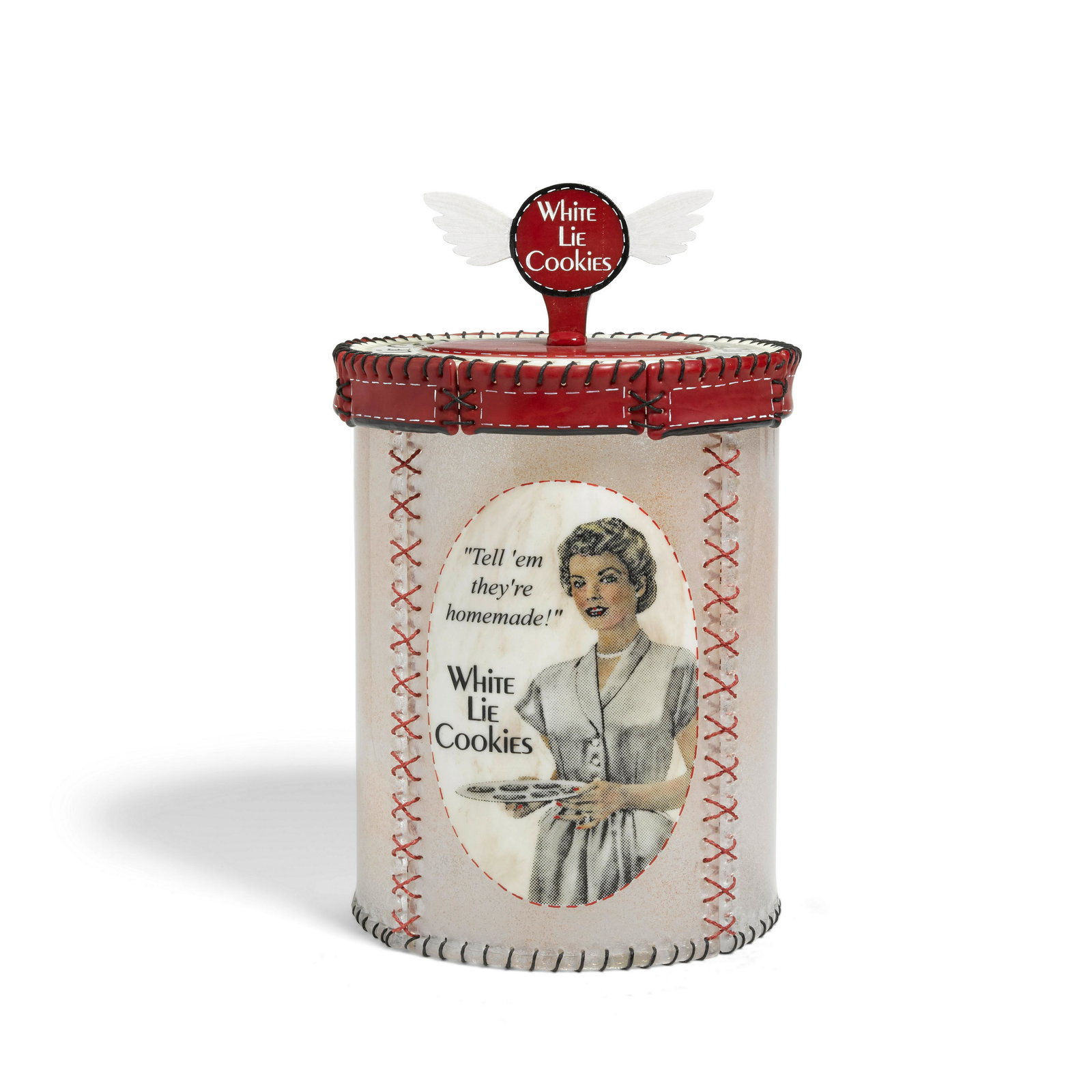 Susan Taylor Glasgow (born 1963) White Lies Cookies: Susan Taylor Glasgow (born 1963) White Lies Cookies (Cookie Jar Form) 2004 fused, sewn and painted glass, signed and dated 'Susan Taylor Glasgow 2004' height 15in (38cm); diameter 9in (23cm) Footnotes