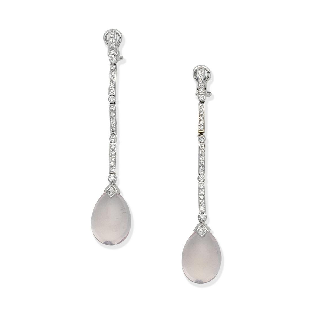 DIAMOND AND ROSE QUARTZ PENDENT EARRINGS (1 of 2)