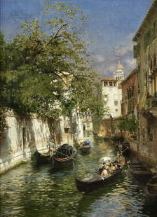 Rubens Santoro (Italian, 1859-1942) A sunlit Venetian canal: Rubens Santoro (Italian, 1859-1942) A sunlit Venetian canal signed 'Rubens Santoro' (lower left) oil on canvas 50.3 x 37cm (19 3/4 x 14 1/2in). Footnotes: Provenance Anon. sale, S