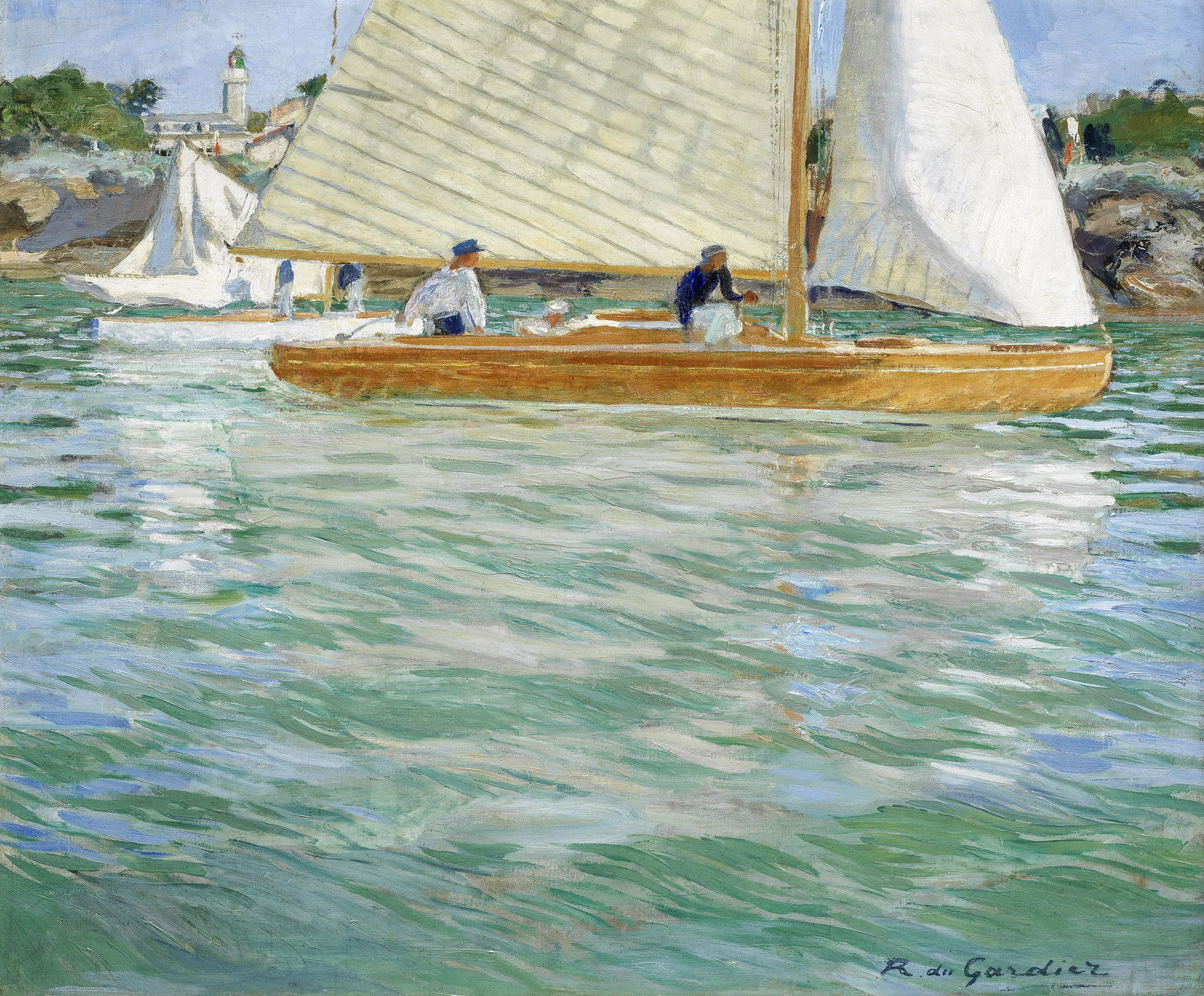 Raoul du Gardier (French, 1871-1954) Régate à Pornic - virage de bord: Raoul du Gardier (French, 1871-1954) Régate à Pornic - virage de bord signed 'R. du Gardier' (lower right), signed and inscribed with title (on a label attached to the stretcher) oil on canv