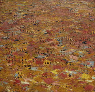 Ablade Glover (Ghanaian, born 1934) Roofscape: Ablade Glover (Ghanaian, born 1934) Roofscape signed and dated 'Glo '99' (lower left) oil on canvas 98 x 98cm (38 9/16 x 38 9/16in). This lot is subject to the following lot symbols: * * VA