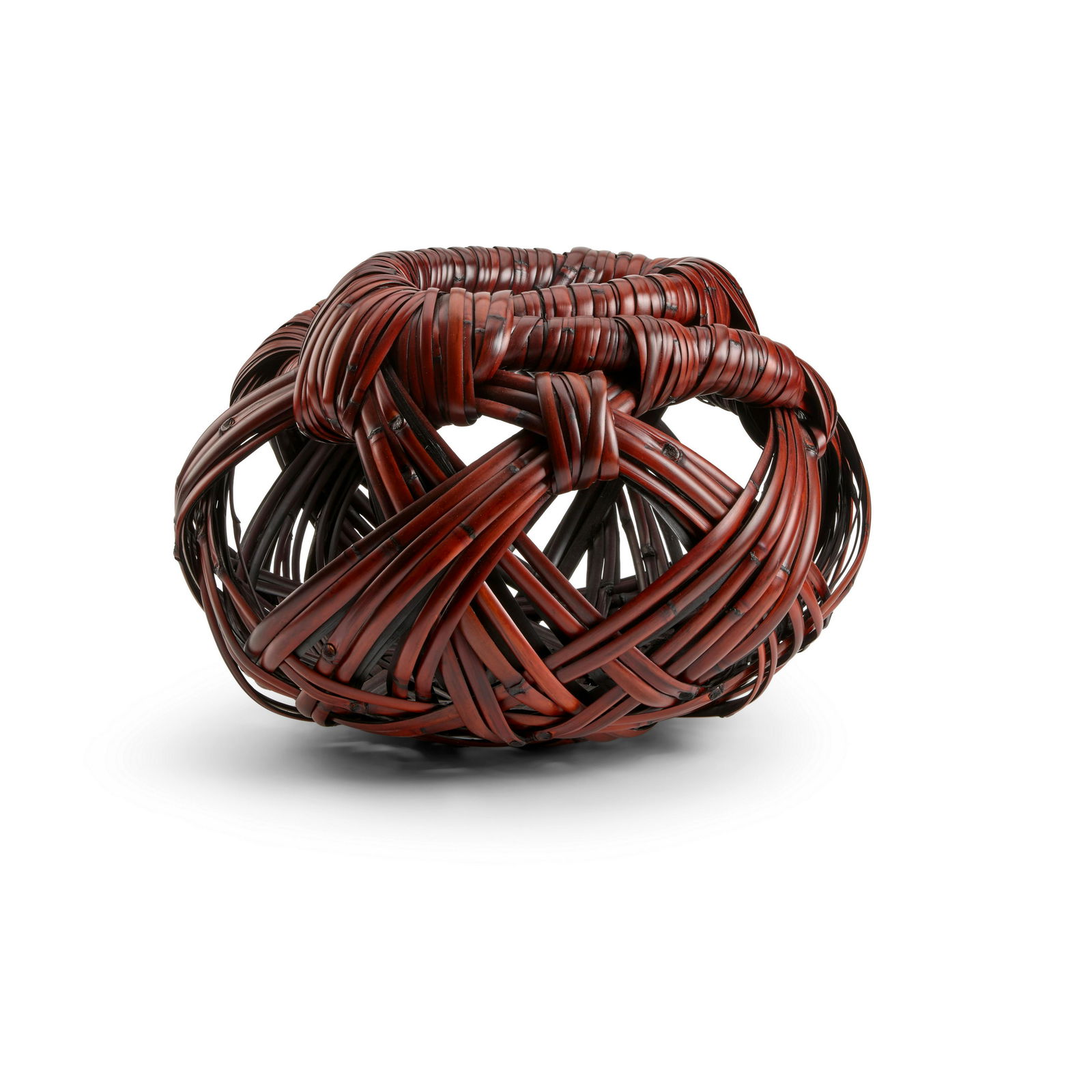 FUJINUMA NOBORU (B. 1945; LIVING NATIONAL TREASURE, 2012) A bamboo flower basketHeisei era (1989...: FUJINUMA NOBORU (B. 1945; LIVING NATIONAL TREASURE, 2012) A bamboo flower basket Heisei era (1989-2019), circa 2004 Of nemagaridake bamboo (Sasa kurilensis) with staining, executed in bundled openwork