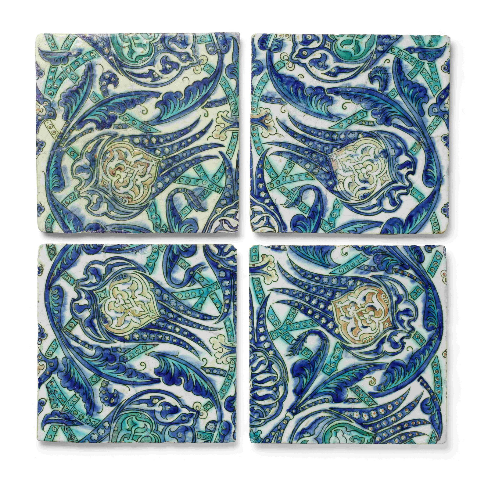 Four Diyarbakir pottery tiles Turkey, late 16th Century(4) (1 of 1)