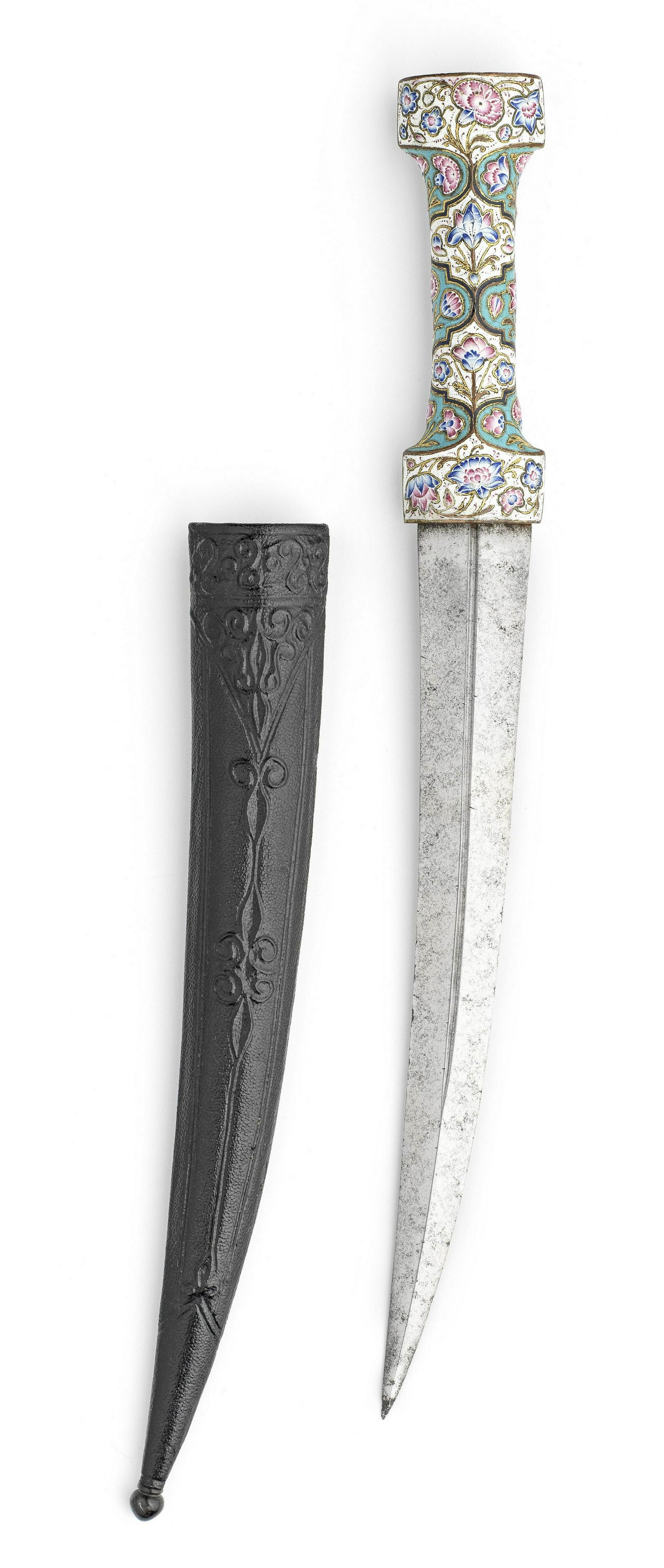 A Qajar enamelled-copper hilted steel dagger (jambiyya) Persia, 19th Century (1 of 1)