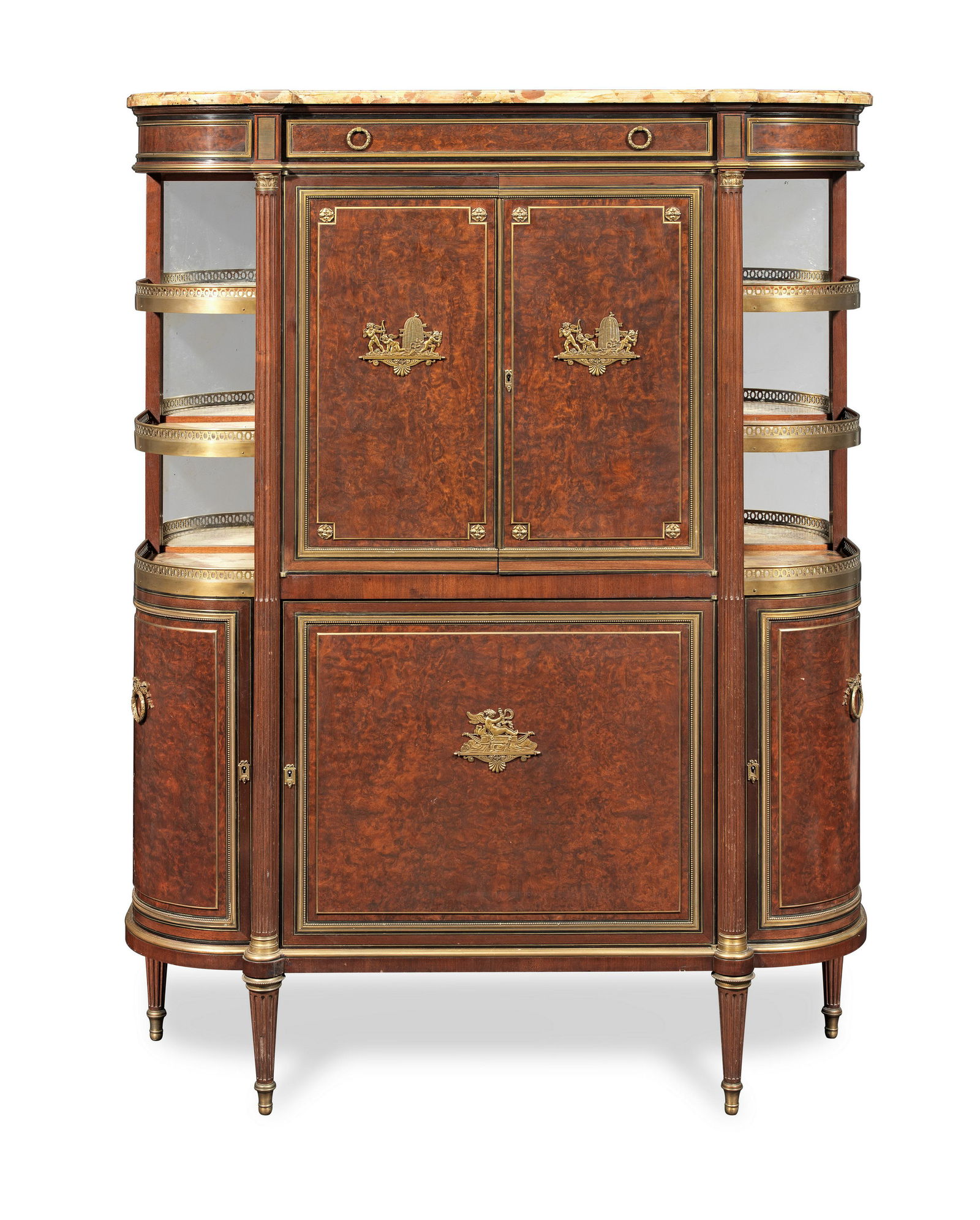 A French late 19th century ormolu mounted acajou mouchete (plum pudding mahogany), ebony banded ... (1 of 3)