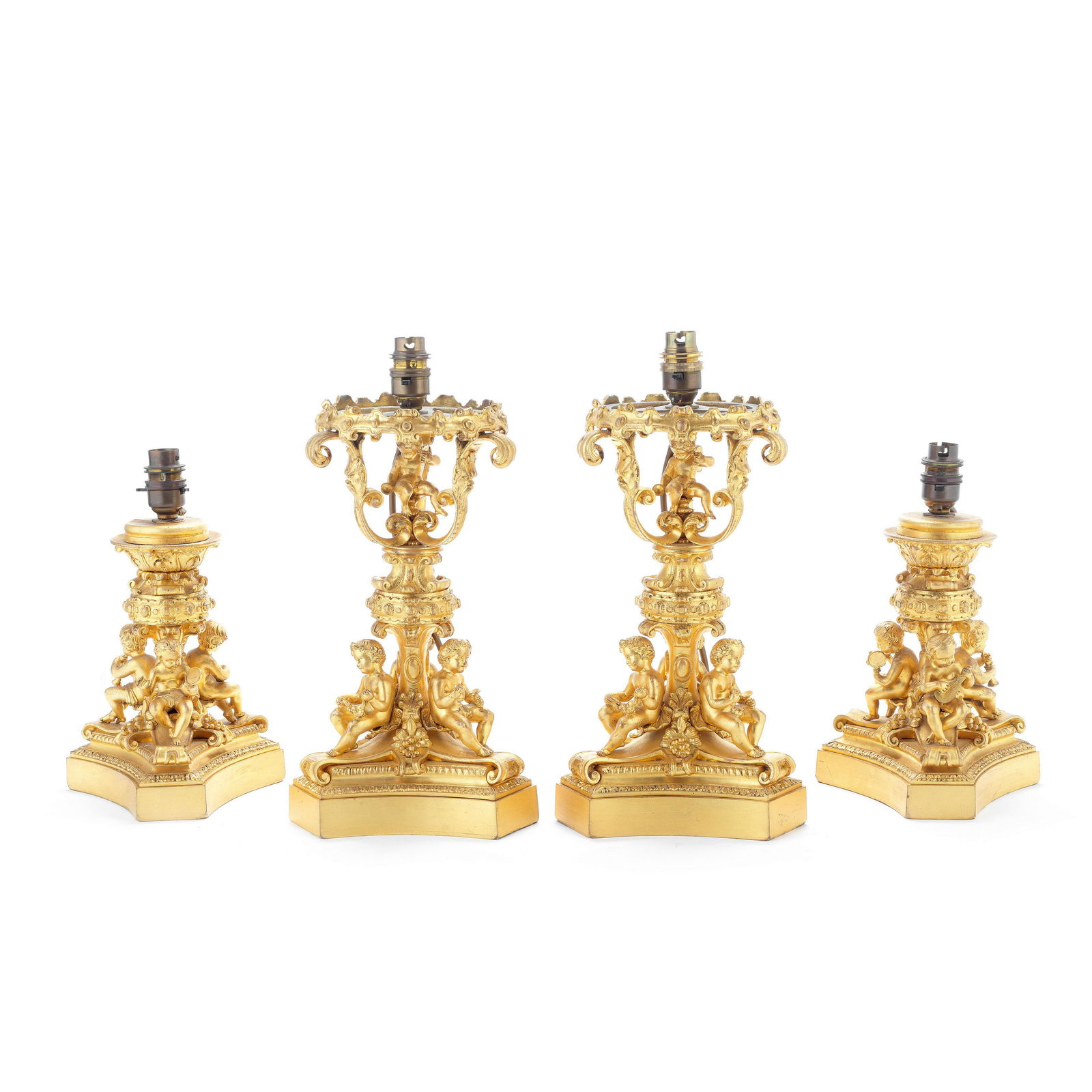 Two pairs of late 19th/early 20th century French gilt bronze figural lamp bases (4) (1 of 1)