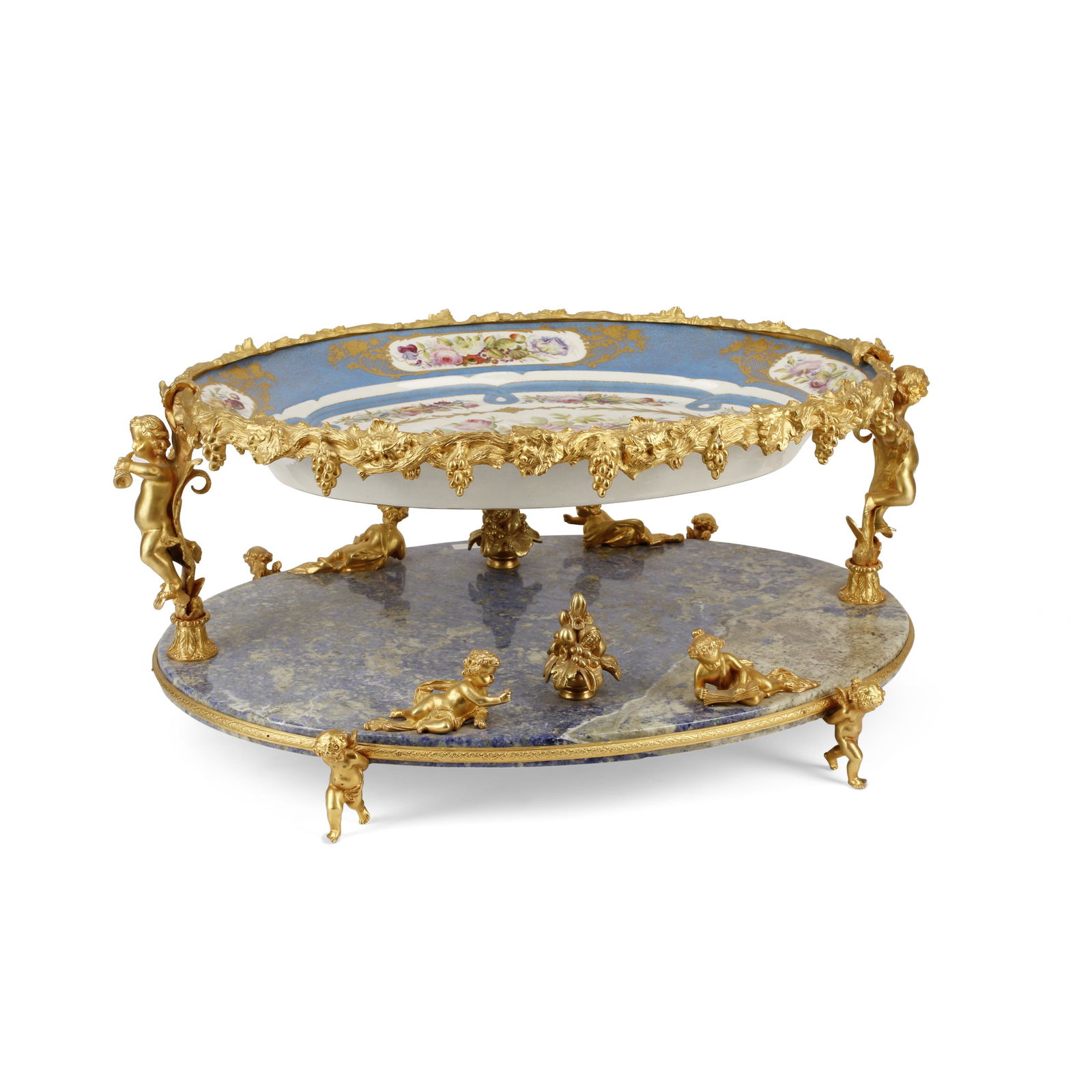 A LOUIS XV STYLE GILT BRONZE MOUNTED PORCELAIN AND MARBLE CENTERPIECE (1 of 5)