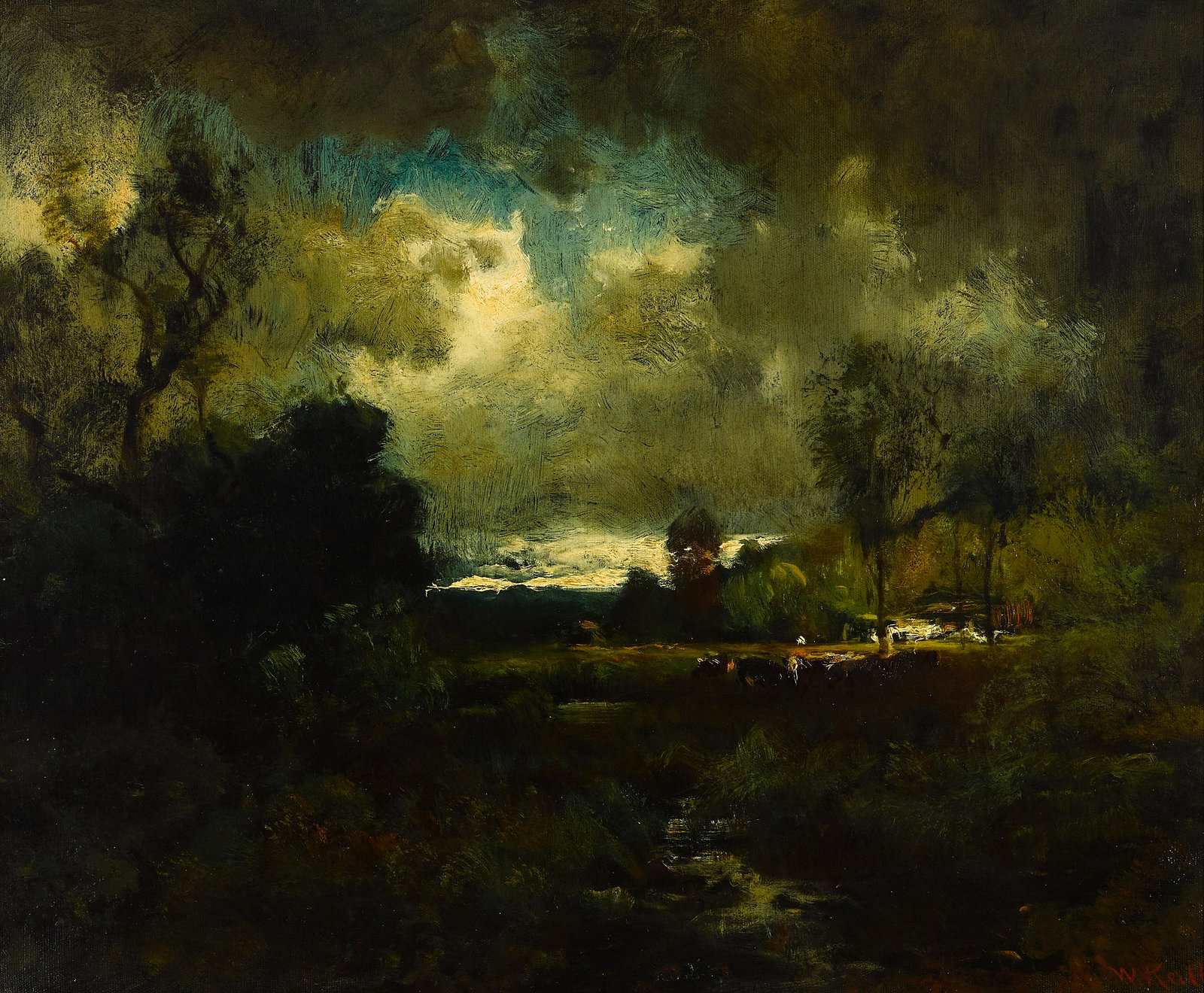 William Keith (1838-1911) Cows in a pasture 25 x 30 in. framed 36 x 41 in.: William Keith (1838-1911) Cows in a pasture signed 'W. Keith' (lower right) oil on canvas 25 x 30 in. framed 36 x 41 in. Footnotes: Provenance Private collection, Northern California.