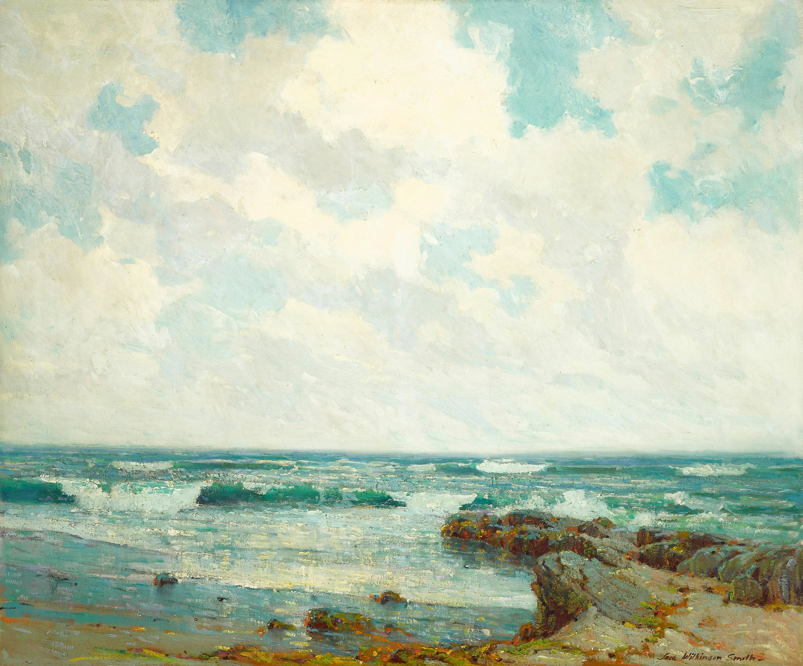 Jack Wilkinson Smith (1873-1949) Summer Clouds 28 x 34 in. framed 36 x 42 in.: Jack Wilkinson Smith (1873-1949) Summer Clouds signed 'Jack Wilkinson Smith' (lower right) and titled (on the stretcher bar) oil on canvas 28 x 34 in. framed 36 x 42 in.