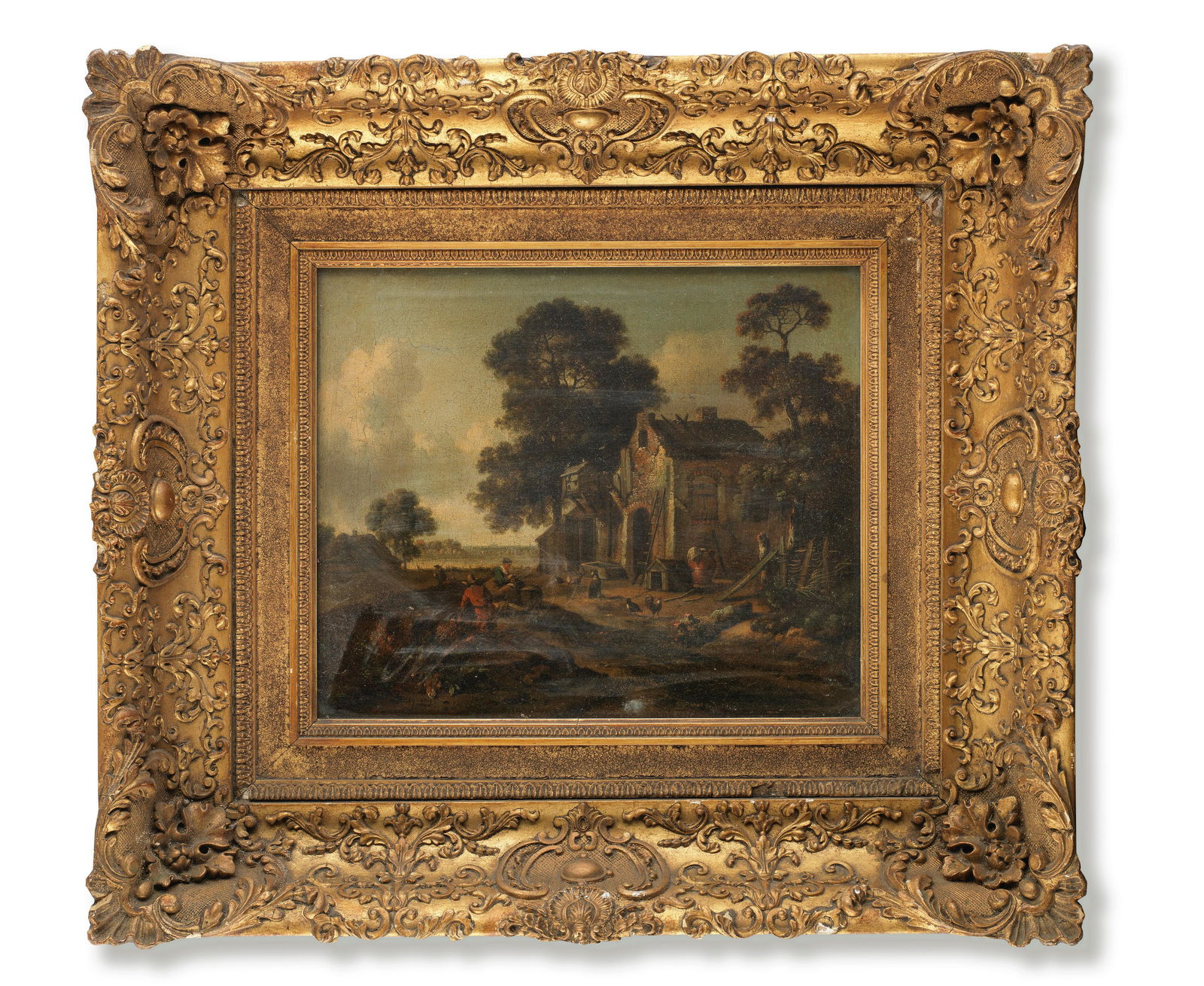 Circle of Jan Wijnants (Haarlem circa 1635-1684 Amsterdam) Figures resting in a farmyard: Circle of Jan Wijnants (Haarlem circa 1635-1684 Amsterdam) Figures resting in a farmyard bears signature and date 'J.Wynan**/ 1675' (lower left) oil on canvas 31.6 x 37.3cm (12 7/16 x 14 11/16in). Thi