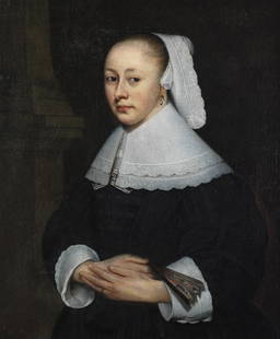 Circle of Bartholomeus van der Helst (Haarlem 1613-1670 Amsterdam) Portrait of a lady, half-leng...: Circle of Bartholomeus van der Helst (Haarlem 1613-1670 Amsterdam) Portrait of a lady, half-length, in a black dress holding a fan oil on canvas 79.9 x 65.7cm (31 7/16 x 25 7/8in). Footnotes: Pr