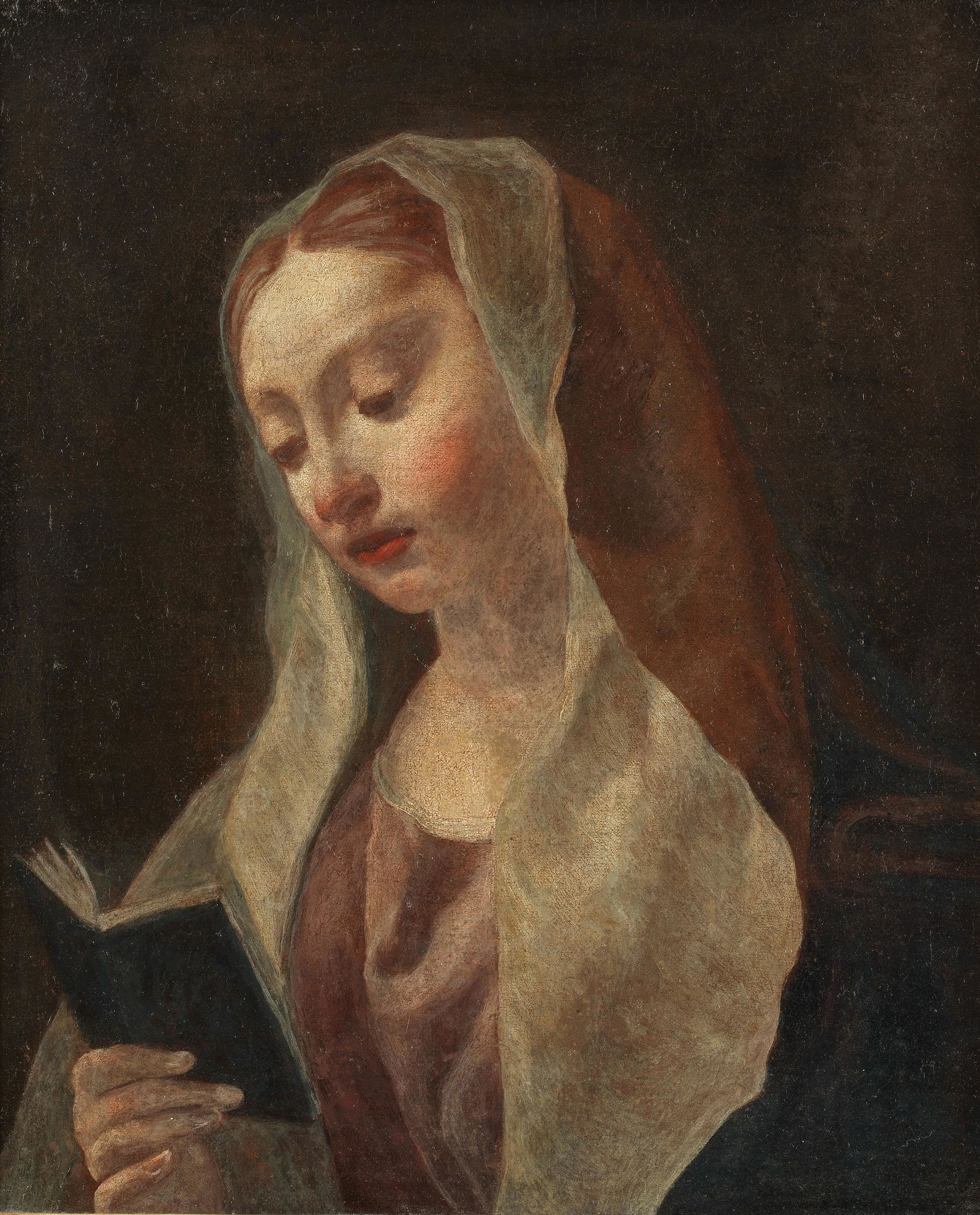 Attributed to Giuseppe Angeli (Venice circa 1712-1798) The Madonna reading: Attributed to Giuseppe Angeli (Venice circa 1712-1798) The Madonna reading oil on canvas 49.5 x 40.7cm (19 1/2 x 16in). Footnotes: The present lot is accompanied by a copy of an expertise from P