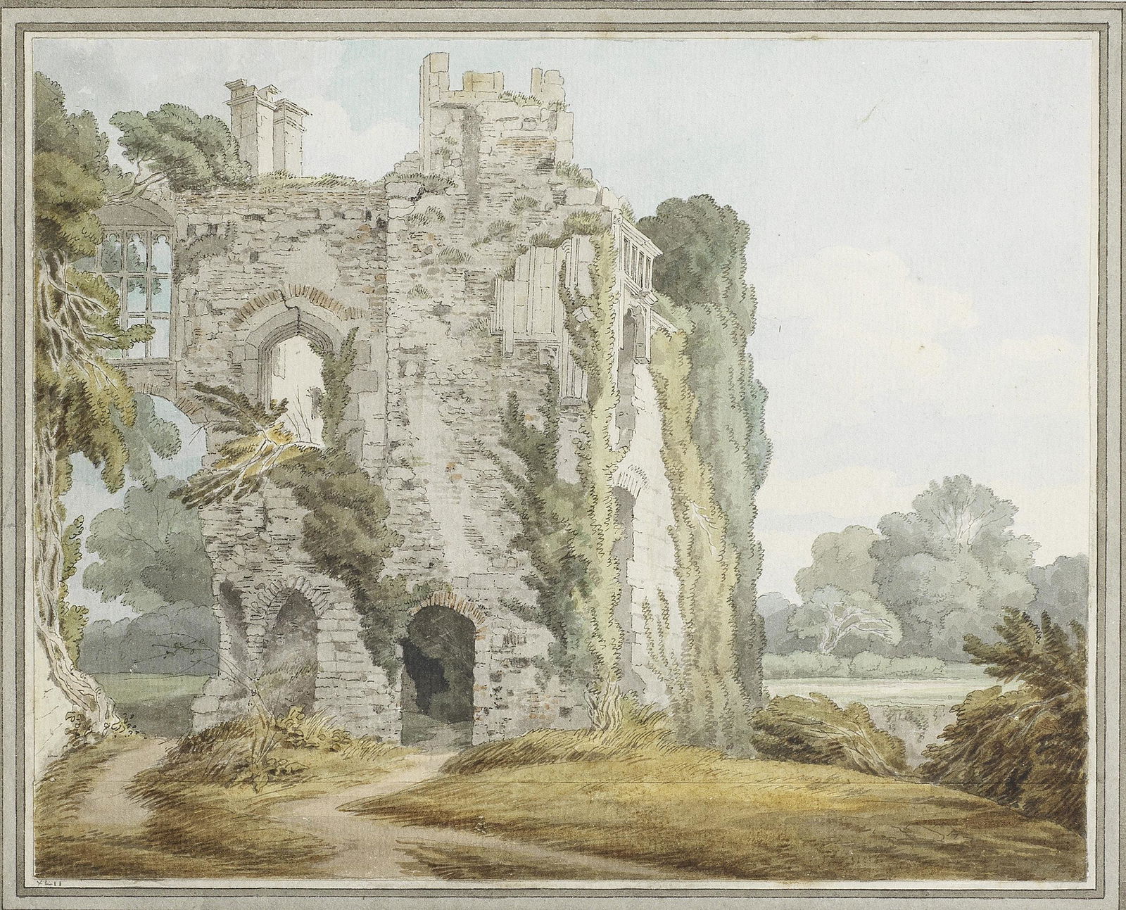 John White Abbott (Exeter 1763-circa 1851) Raglan Castle, Monmouthshire: John White Abbott (Exeter 1763-circa 1851) Raglan Castle, Monmouthshire inscribed, signed with initials and dated 'Part of Ragland [sic] Castle-- Monmouthshire-/JWA June 2 1797' (on verso) watercolour