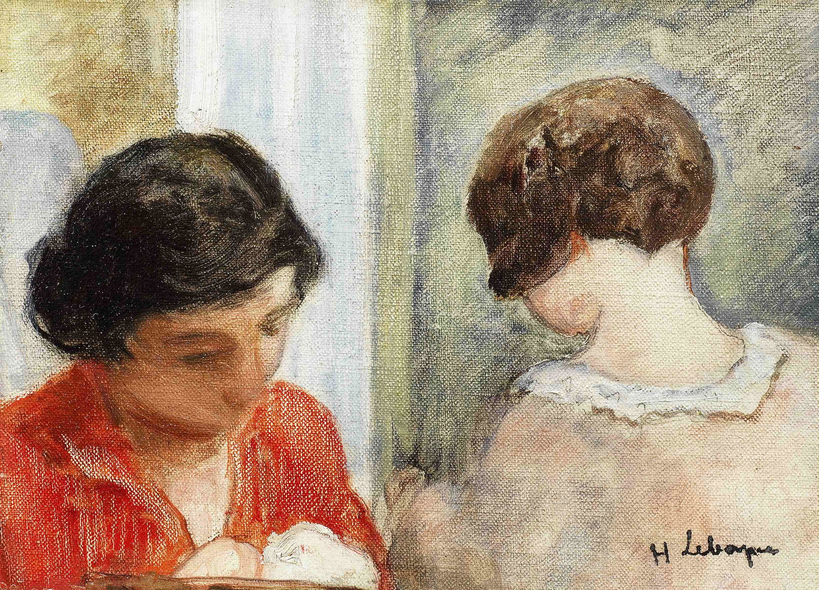 HENRI LEBASQUE (1865-1937) Femme et jeune fille (): HENRI LEBASQUE (1865-1937) Femme et jeune fille signed 'H Lebasque' (lower right) oil on canvas laid down on panel 15.8 x 22cm (6 1/4 x 8 11/16in). Footnotes: The authenticity of thi
