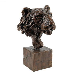 Mark Coreth (British, born 1958) Tiger's Head 51cm (20 1/16in) high: Mark Coreth (British, born 1958)Tiger's Head signed and numbered 'M Coreth 1/9' (to reverse of base)bronze with a brown patina51cm (20 1/16in) highFootnotes:ProvenanceDonated by the Artist and the