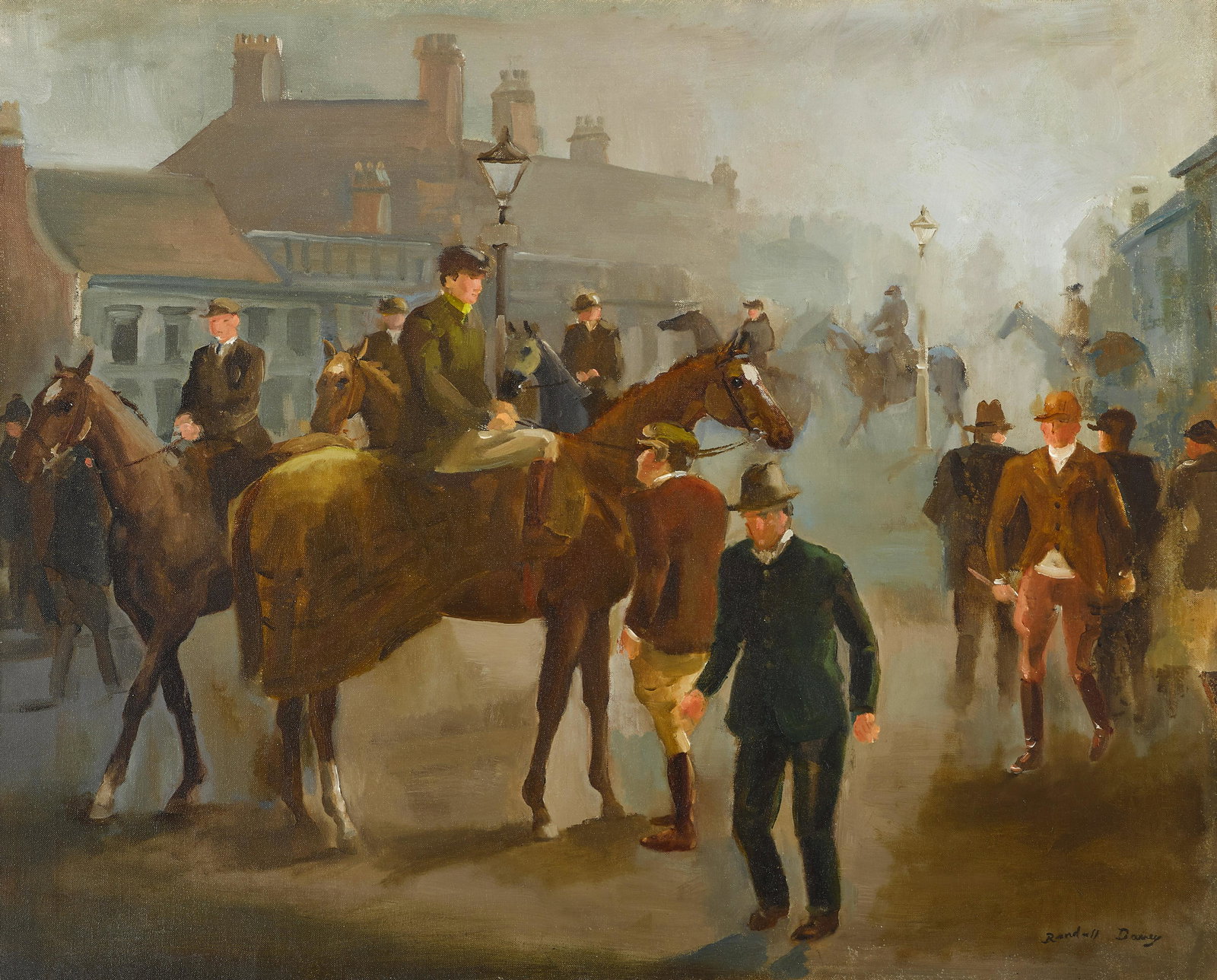 Randall Davey (1887-1964) Sales at Newmarket, England 26 x 32 in. framed 32 x 38 in. (Painted ci...: Randall Davey (1887-1964) Sales at Newmarket, England signed 'Randall Davey' (lower right) oil on canvas 26 x 32 in. framed 32 x 38 in. Painted circa early 1930s. Footnotes: Provenance</