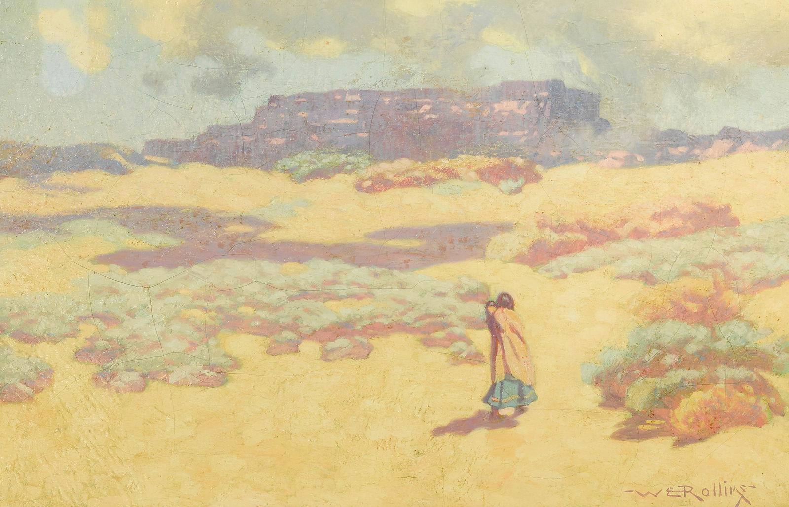 Warren E. Rollins (1861-1962) Pilgrims of the Mesa 19 x 29 in. framed 27 x 37 in. (1 of 3)