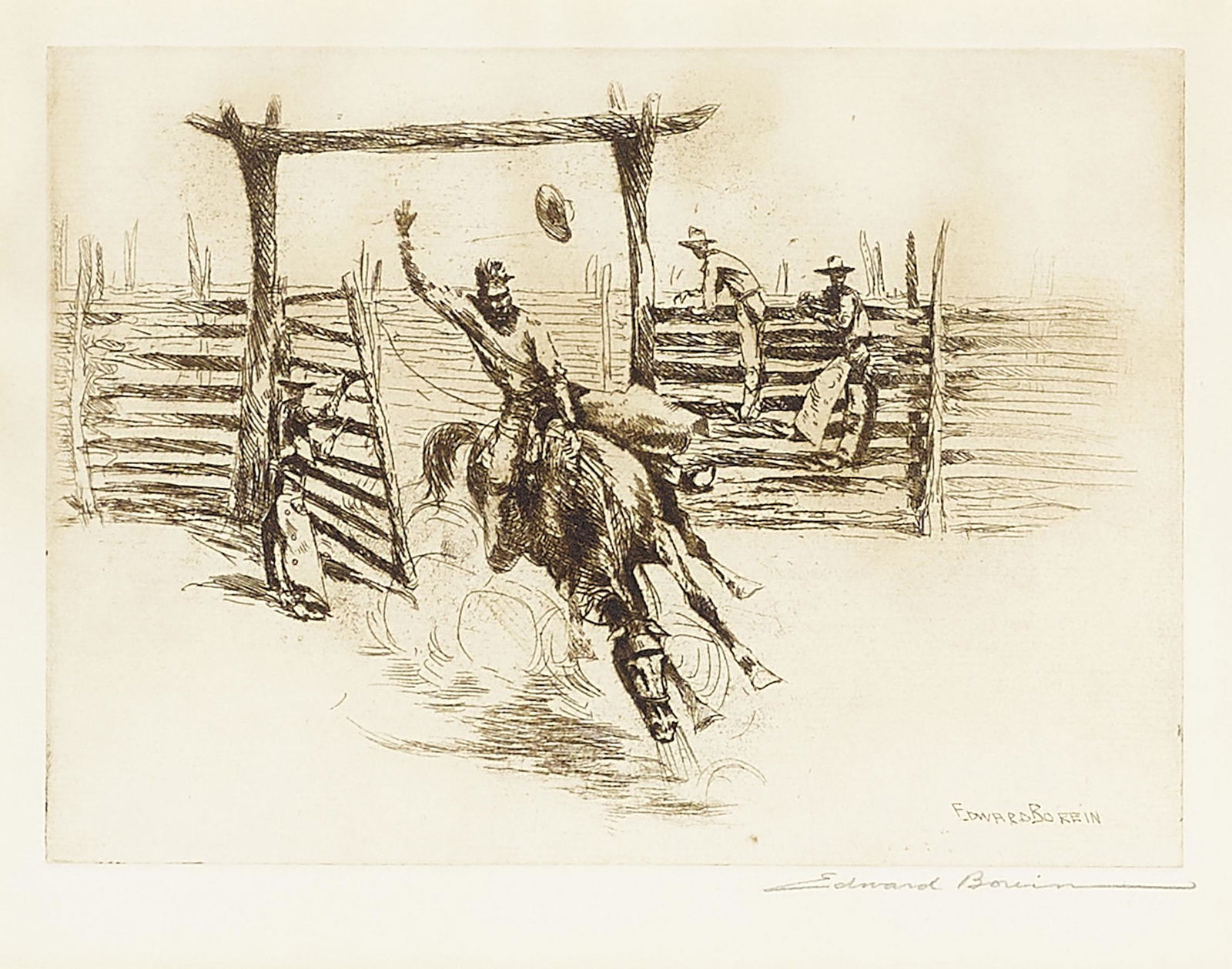 Edward Borein (1872-1945); Arizona Cowpunchers; Out of the Gate; Combing a Draw; Steer driven wa... (1 of 6)