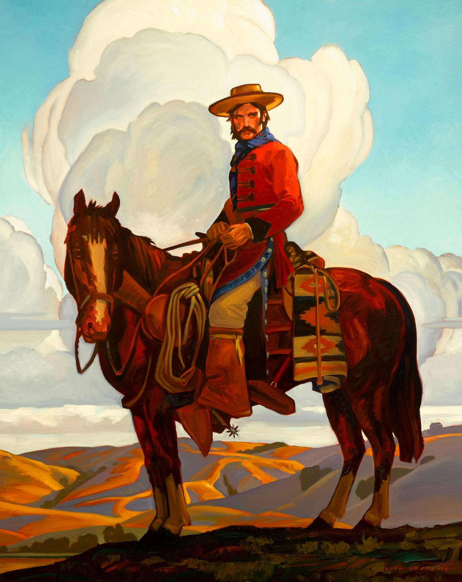 Dennis Ziemienski (born 1947) El Californio 60 x 48 in. framed 69 x 57 in.: Dennis Ziemienski (born 1947) El Californio signed and dated 'Ziemienski -04-' (lower right) oil on canvas 60 x 48 in. framed 69 x 57 in. Footnotes: Provenance The artist. Mark Sublette