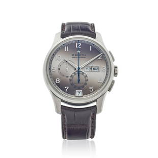 ZENITH. A STAINLESS STEEL ANNUAL CALENDAR WRISTWATCH El Primero Winsor, Ref: 03.2072.4054,: ZENITH. A STAINLESS STEEL ANNUAL CALENDAR WRISTWATCHModel: El Primero WinsorReference: 03.2072.4054Movement: 29-jewel Cal.4054 automatic, No.426268Dial: Gradient grey, applied polished Arabic