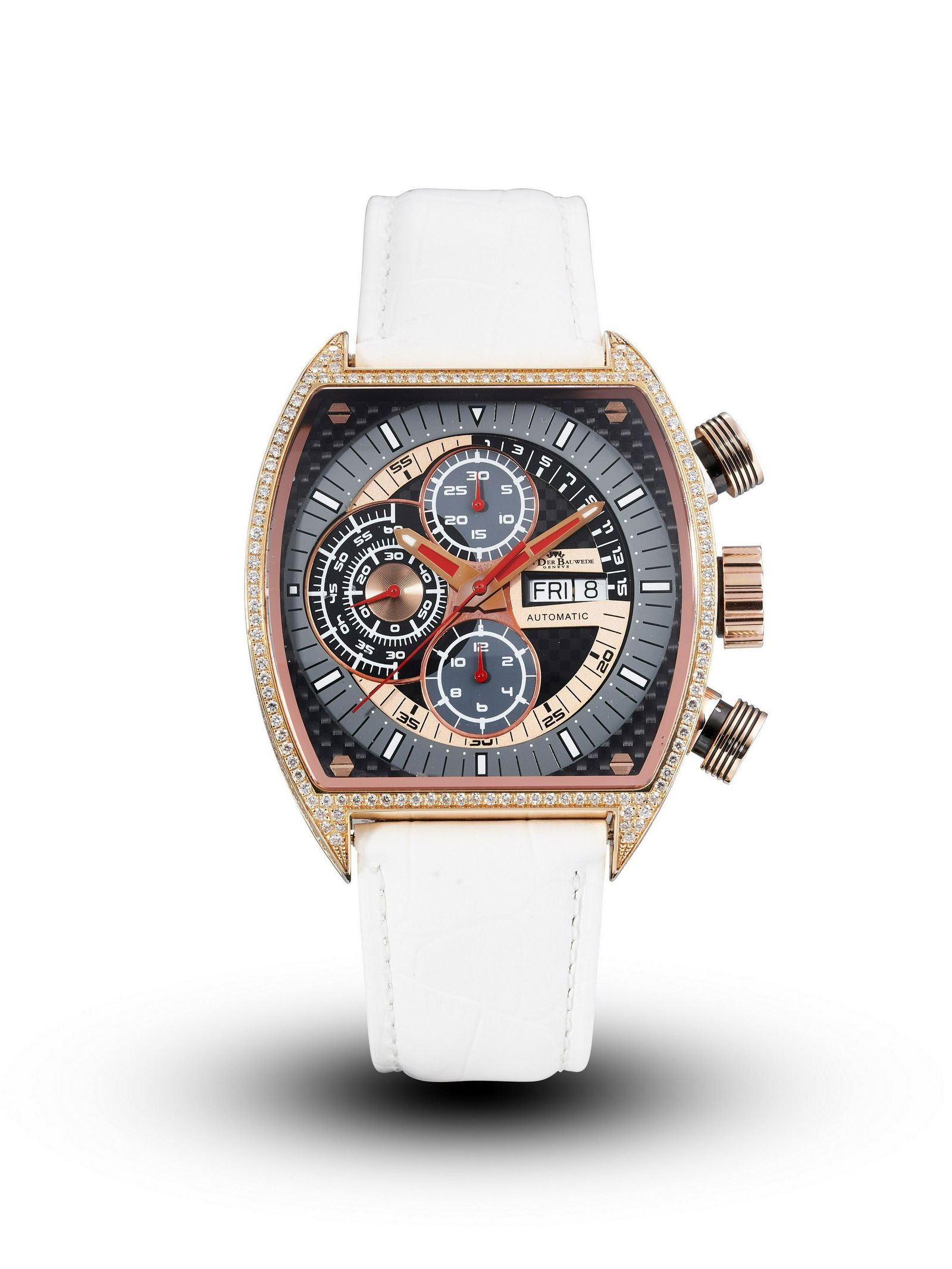 VAN DER BAUWEDE. AN 18K GOLD AND DIAMOND SET AUTOMATIC CALENDAR CHRONOGRAPH WRISTWATCH GT Evolut... (1 of 1)