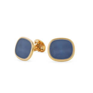 PATEK PHILIPPE. A PAIR OF 18 GOLD CUFFLINKS WITH SUNBURST BLUE INLAY Ellipse,: PATEK PHILIPPE. A PAIR OF 18 GOLD CUFFLINKS WITH SUNBURST BLUE INLAYModel: EllipseThis lot is subject to the following lot symbols: ¤¤ Without reserve